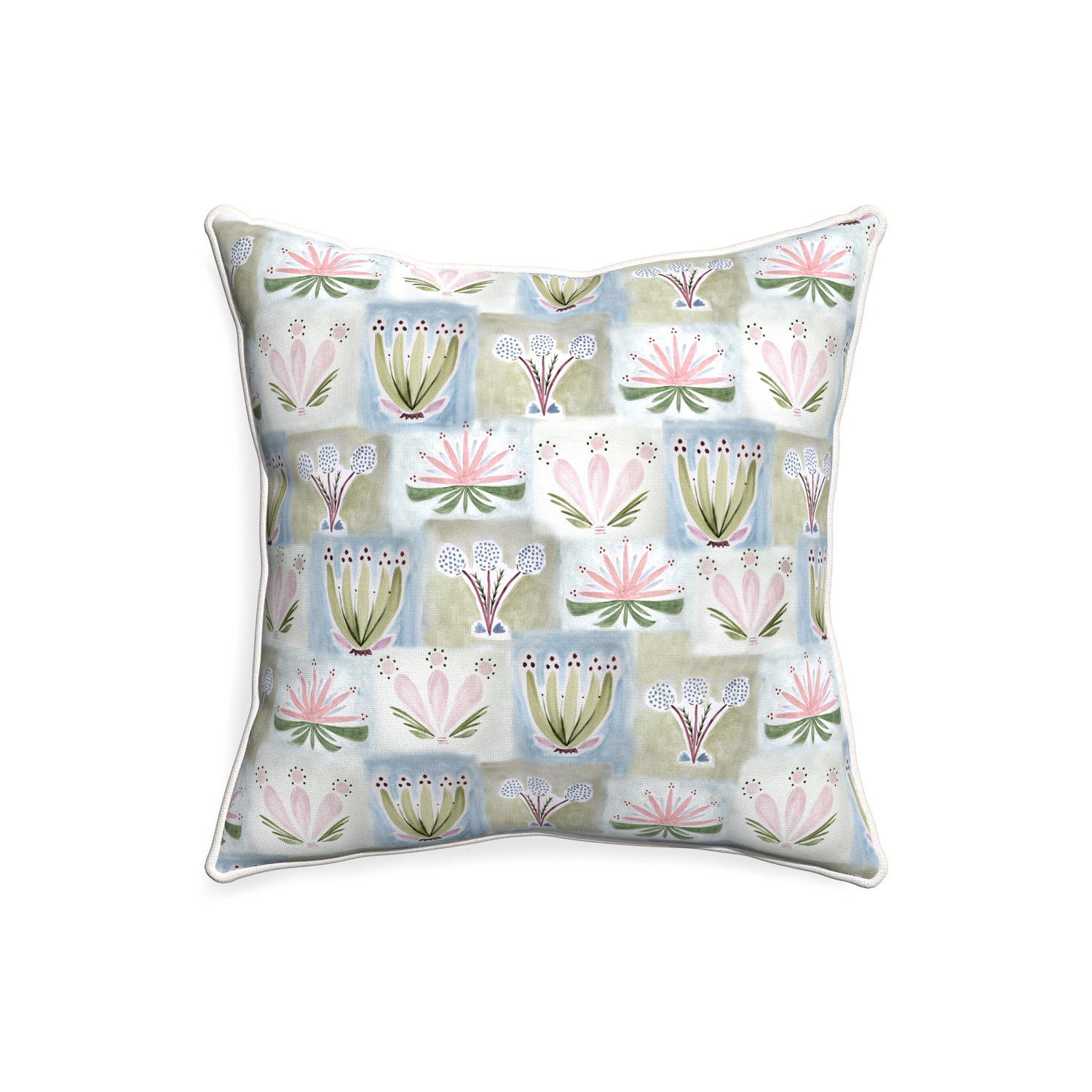 20-square harper custom hand-painted floralpillow with snow piping on white background