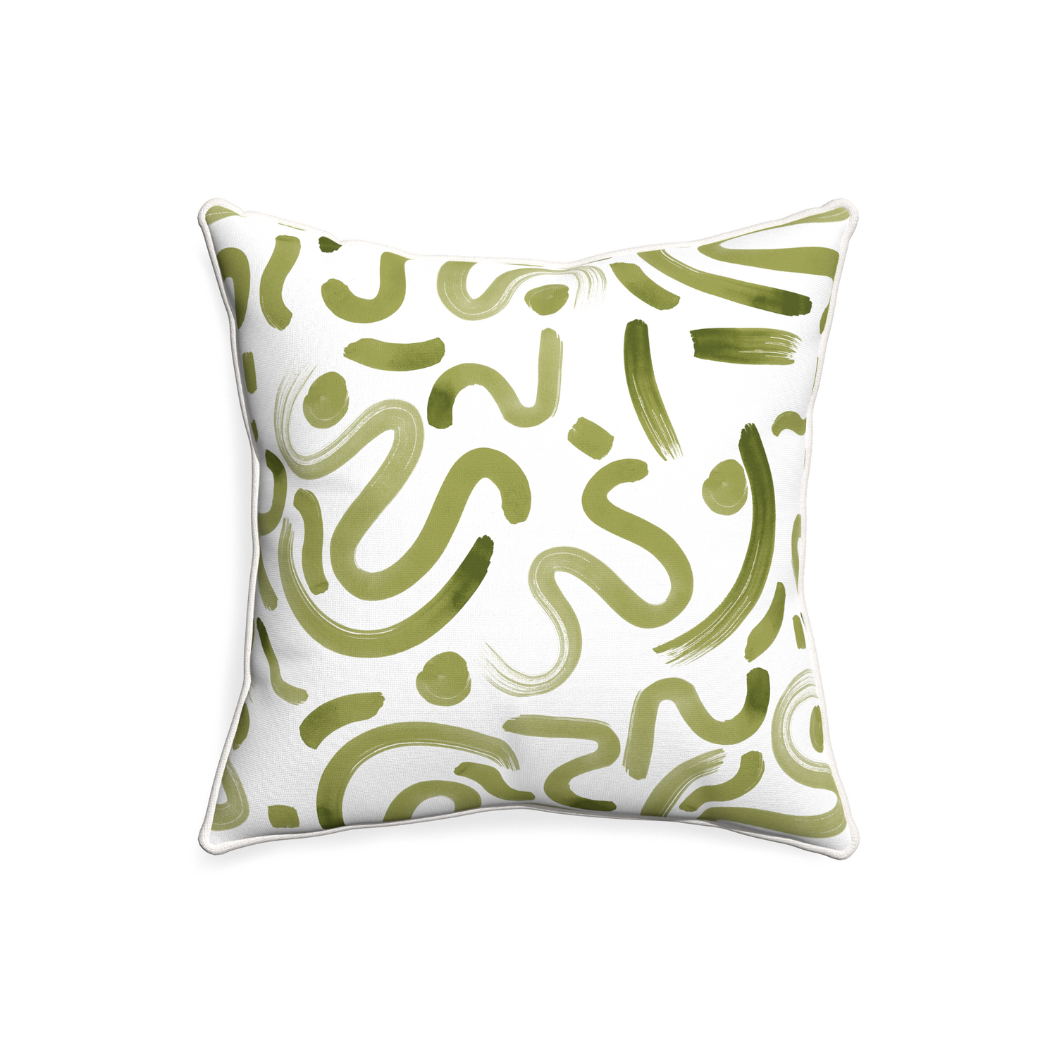 20-square hockney moss custom moss greenpillow with snow piping on white background