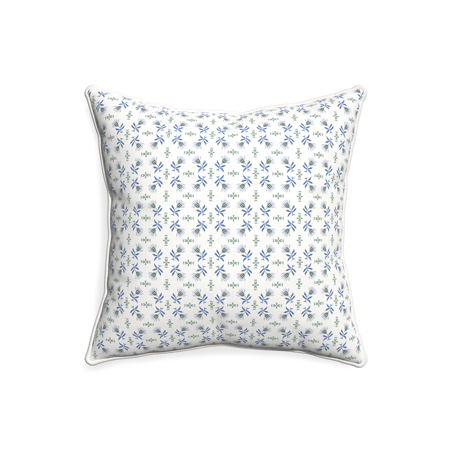 20-square lee custom blue & green floralpillow with snow piping on white background