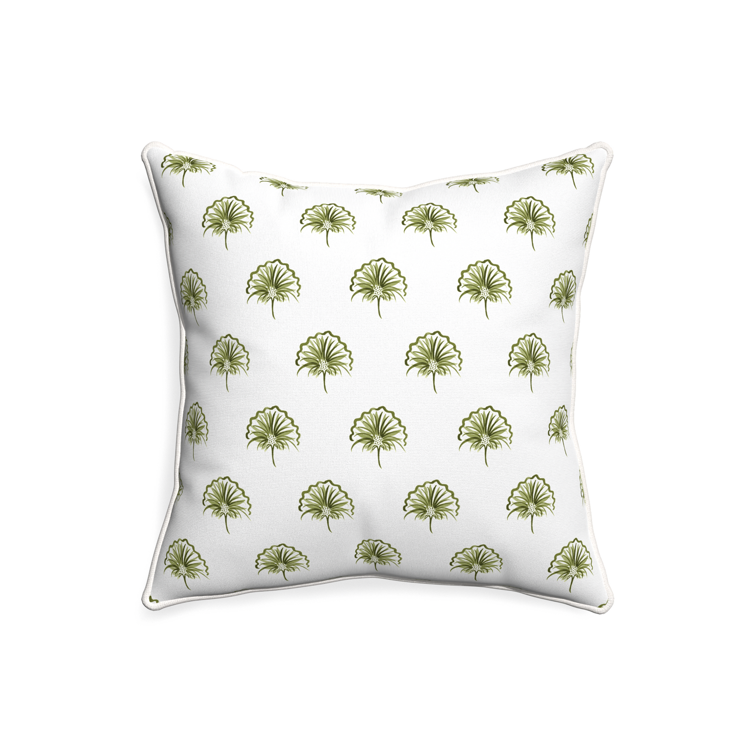20-square penelope moss custom green floralpillow with snow piping on white background