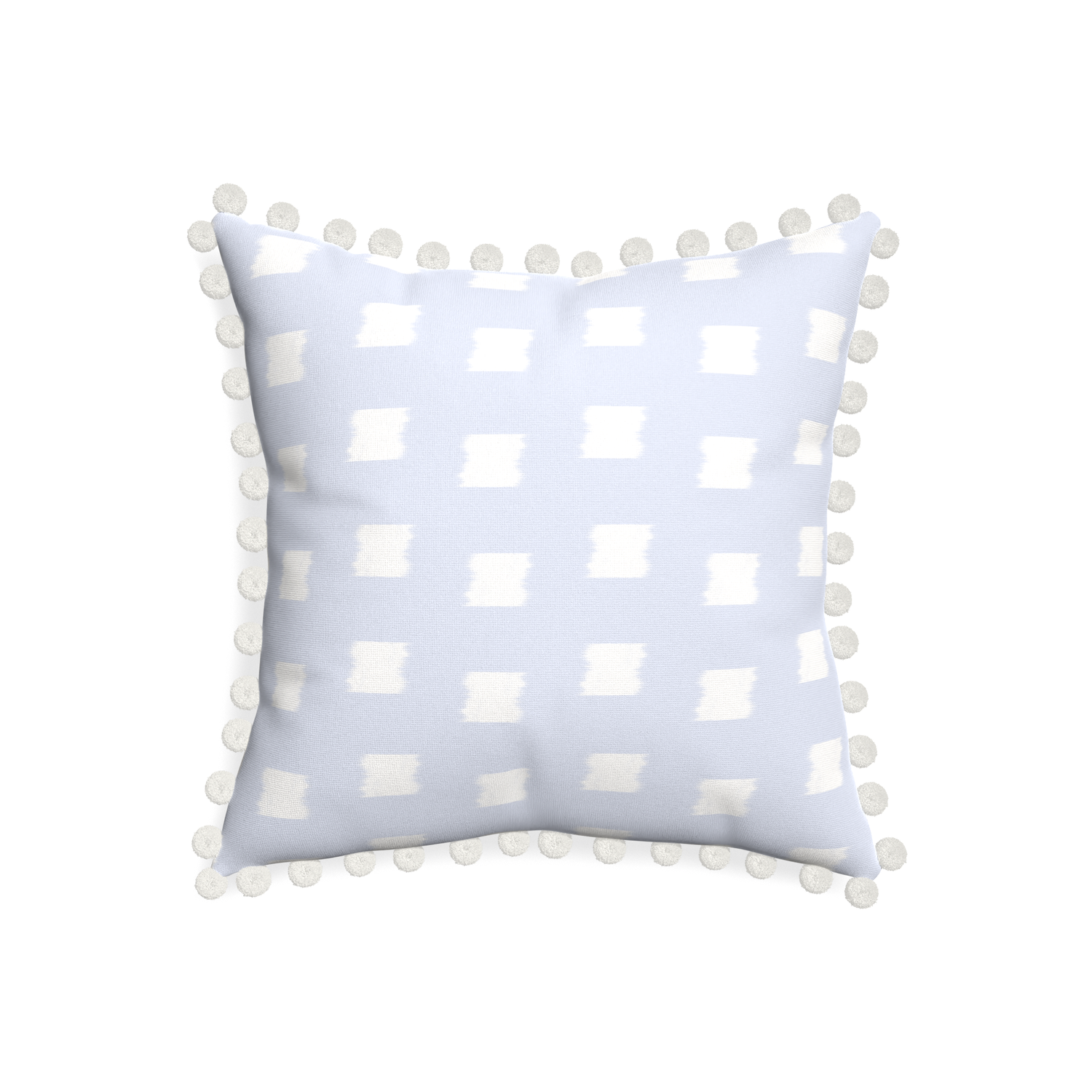 20-square denton custom sky blue patternpillow with snow pom pom on white background