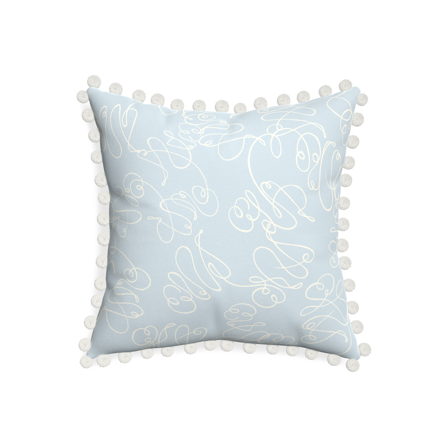 20-square mirabella custom powder blue abstractpillow with snow pom pom on white background
