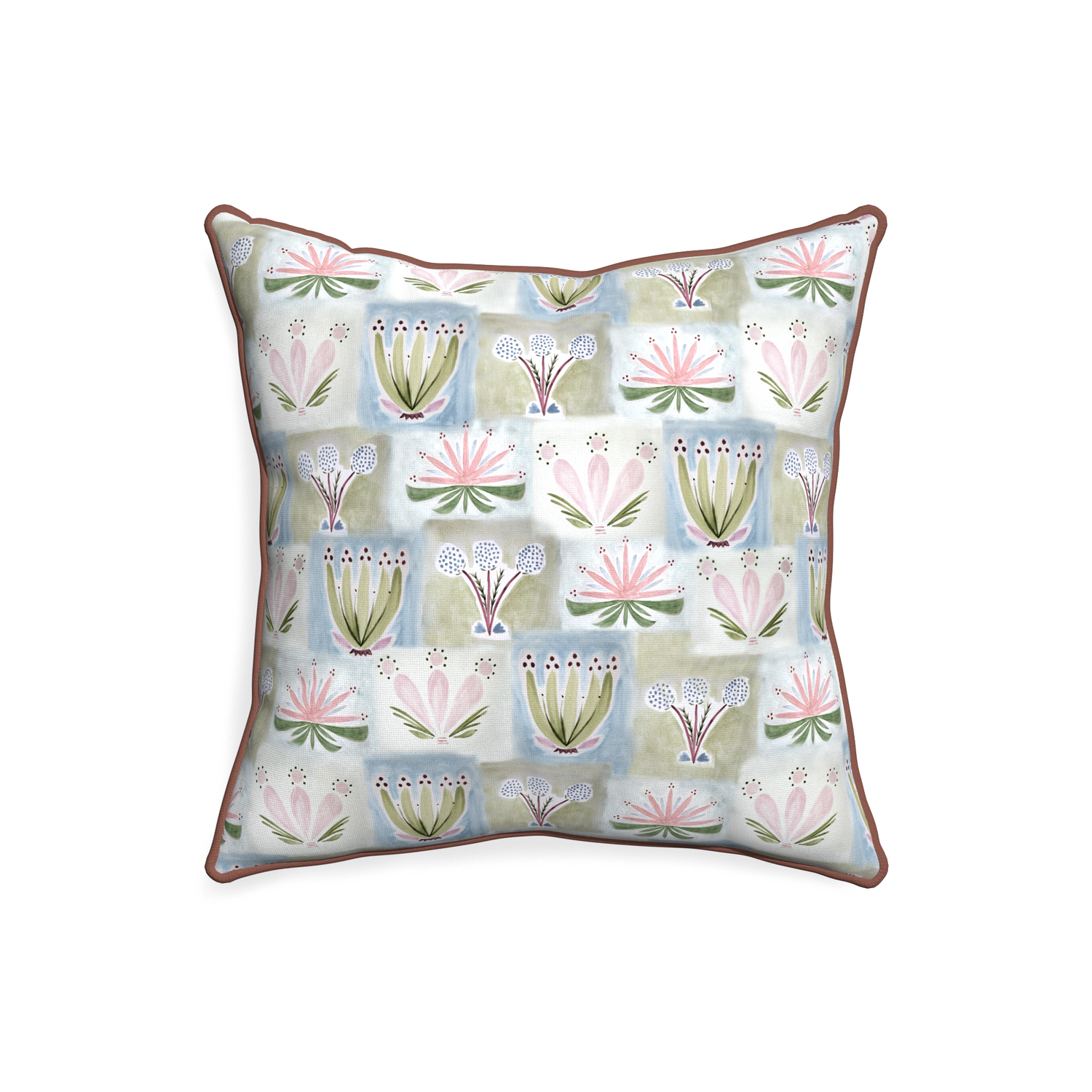 20-square harper custom hand-painted floralpillow with w piping on white background