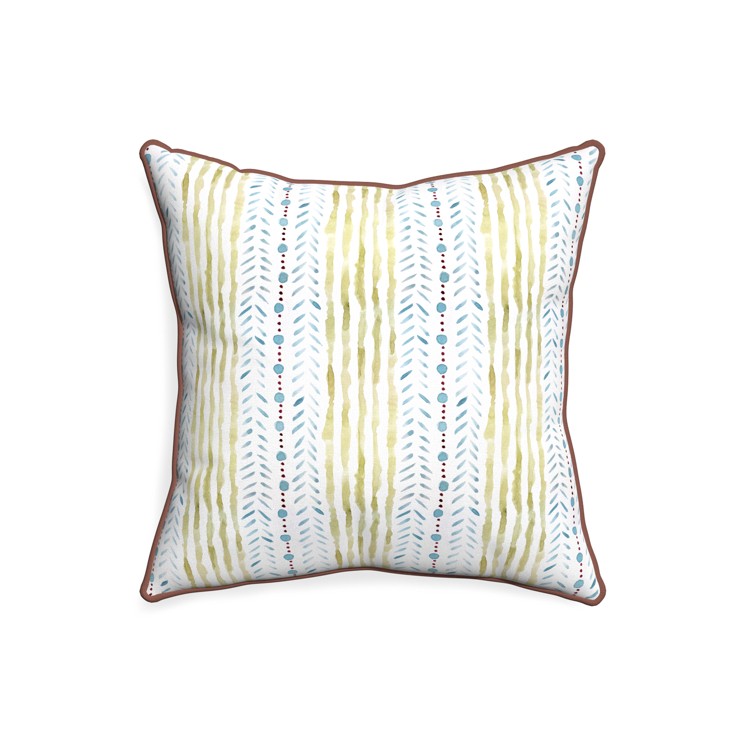 20-square julia custom blue & green stripedpillow with w piping on white background