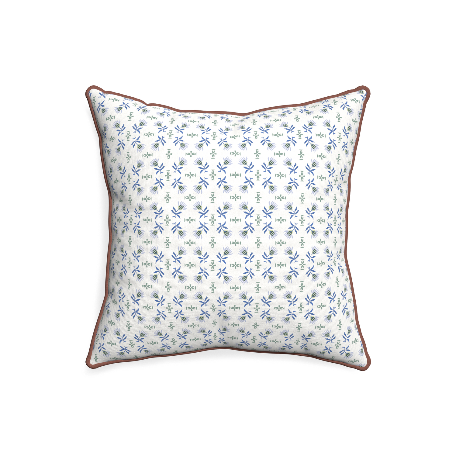 20-square lee custom blue & green floralpillow with w piping on white background
