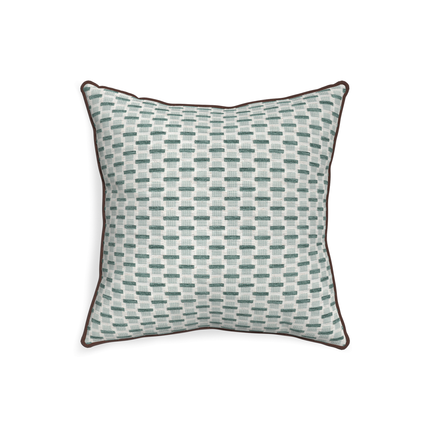 20-square willow mint custom green geometric chenillepillow with w piping on white background