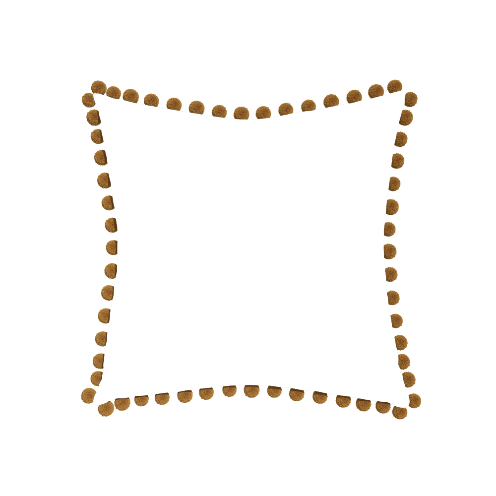 22-square ruby moss custom pillow with copper pom pom on white background