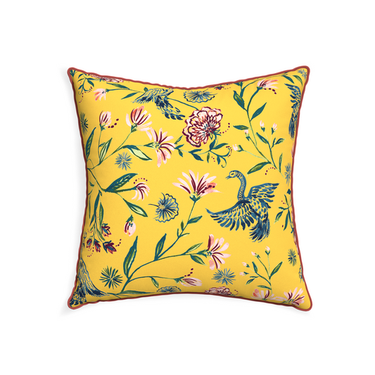 Daphne Canary Pillow - 22"x22" w. Cosmo Velvet Piping