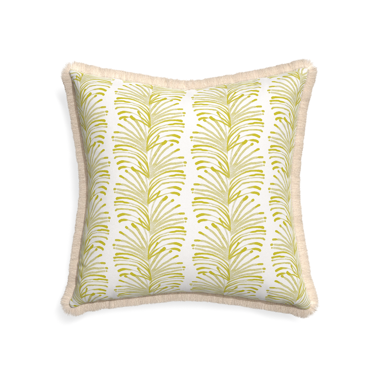22-square emma chartreuse custom yellow stripe chartreusepillow with cream fringe on white background