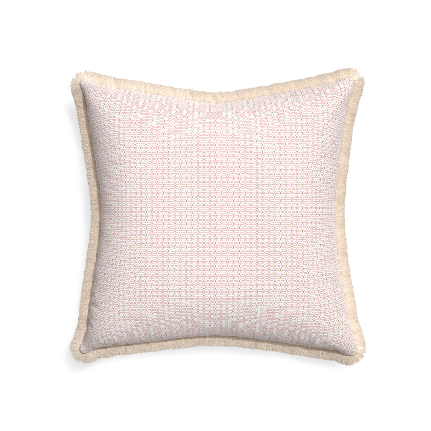 22-square loomi pink custom pink geometricpillow with cream fringe on white background