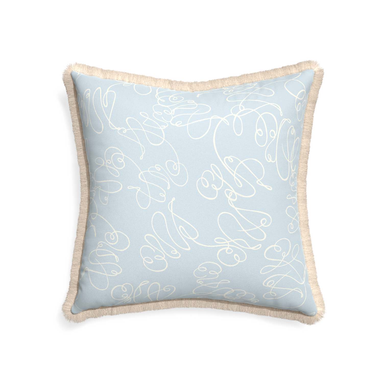22-square mirabella custom powder blue abstractpillow with cream fringe on white background