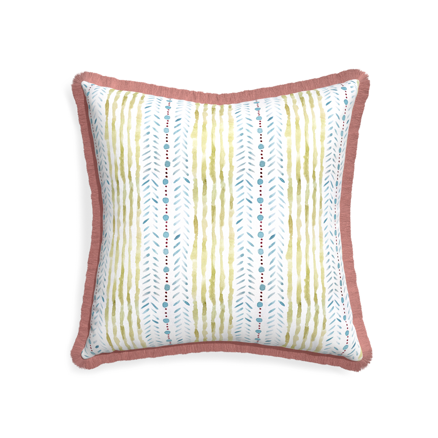 22-square julia custom blue & green stripedpillow with d fringe on white background