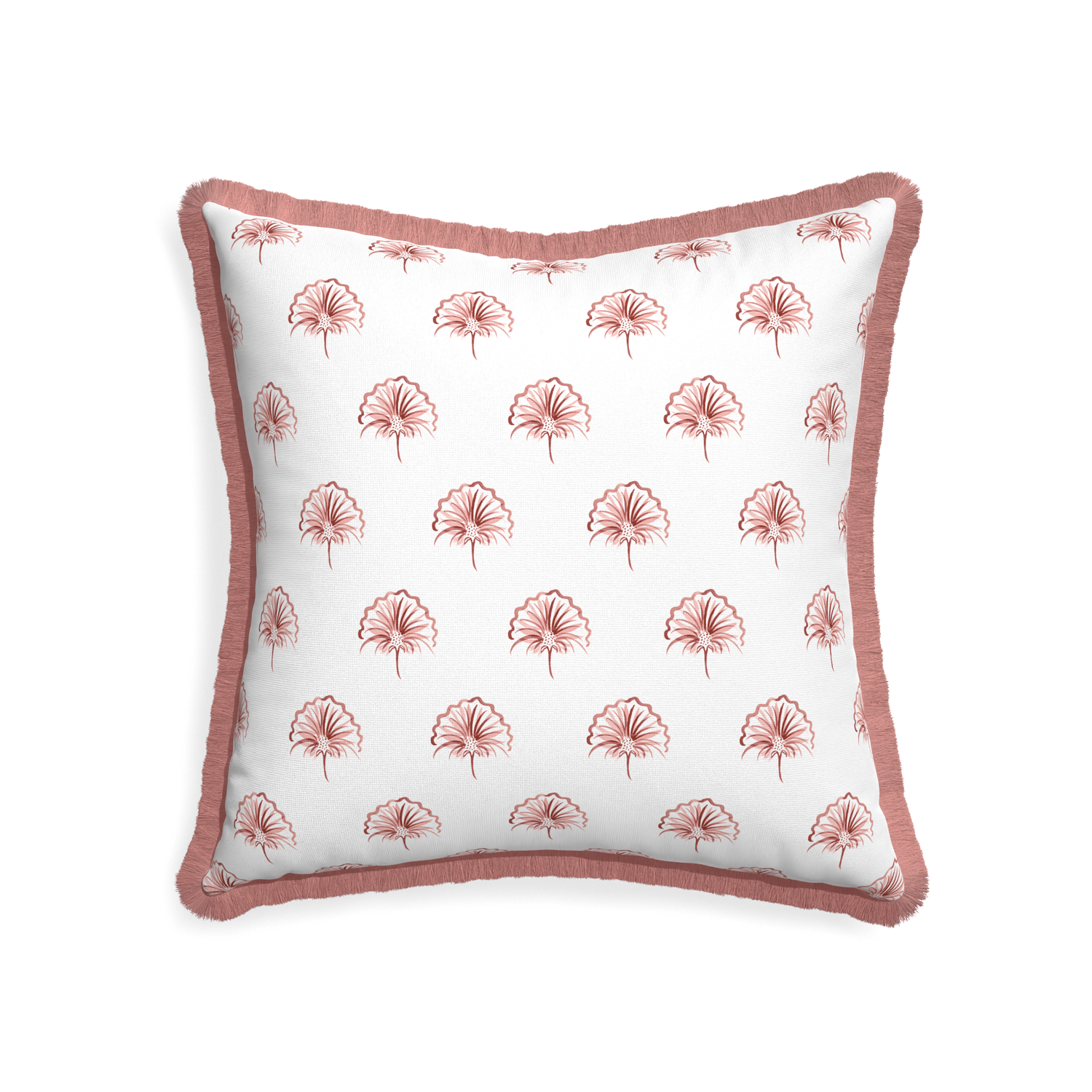 22-square penelope rose custom floral pinkpillow with d fringe on white background