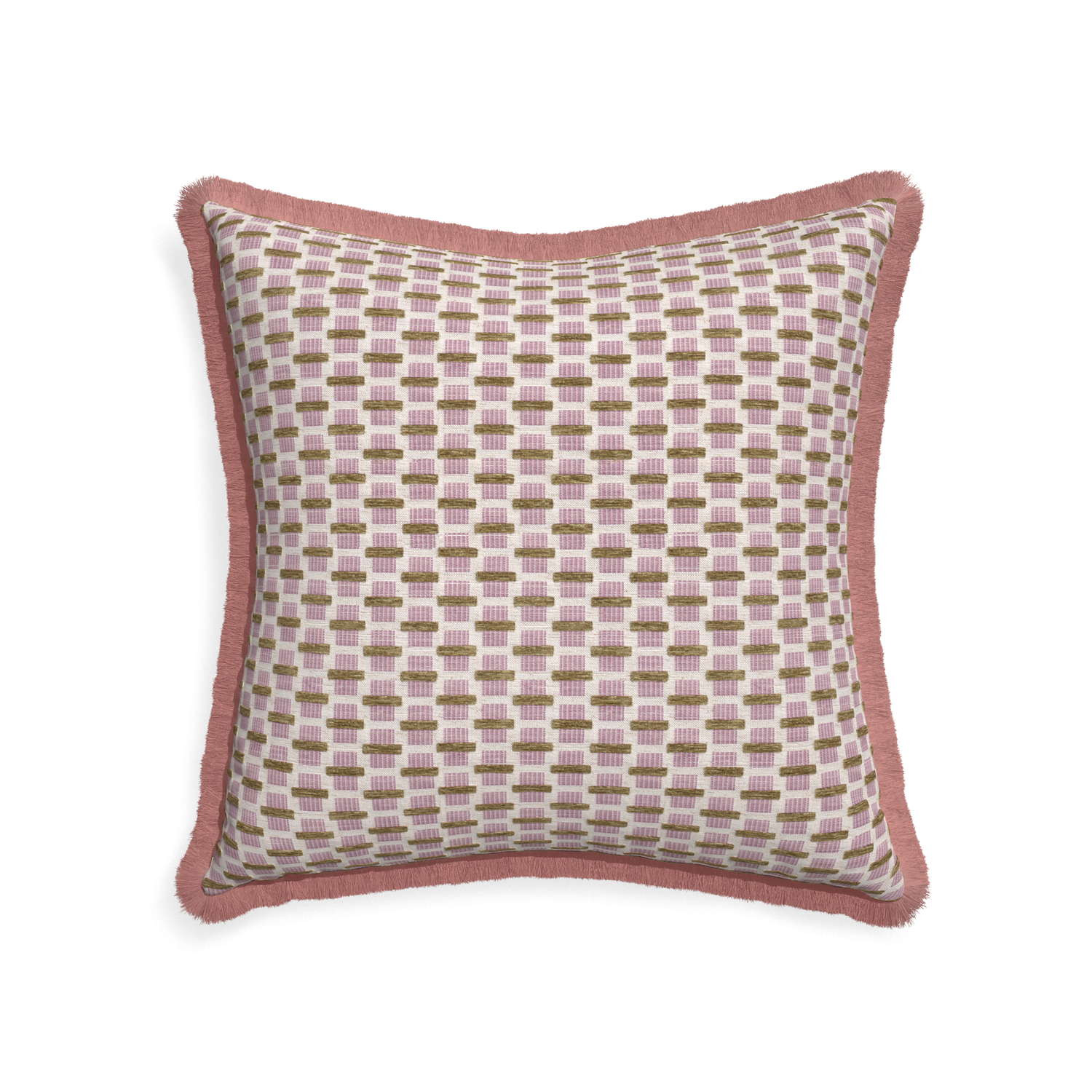 22-square willow orchid custom pink geometric chenillepillow with d fringe on white background