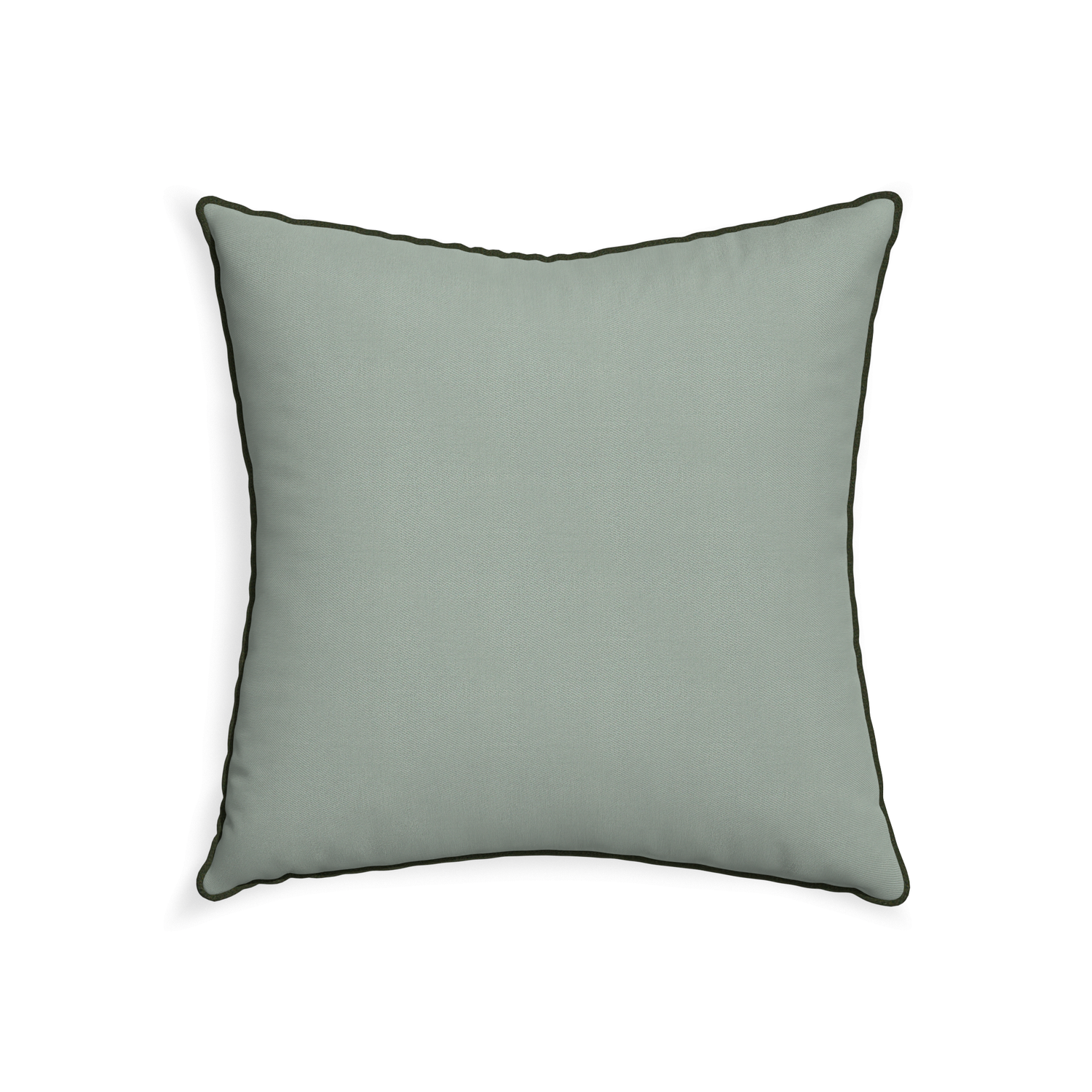 22-square sage custom sage green cottonpillow with f piping on white background