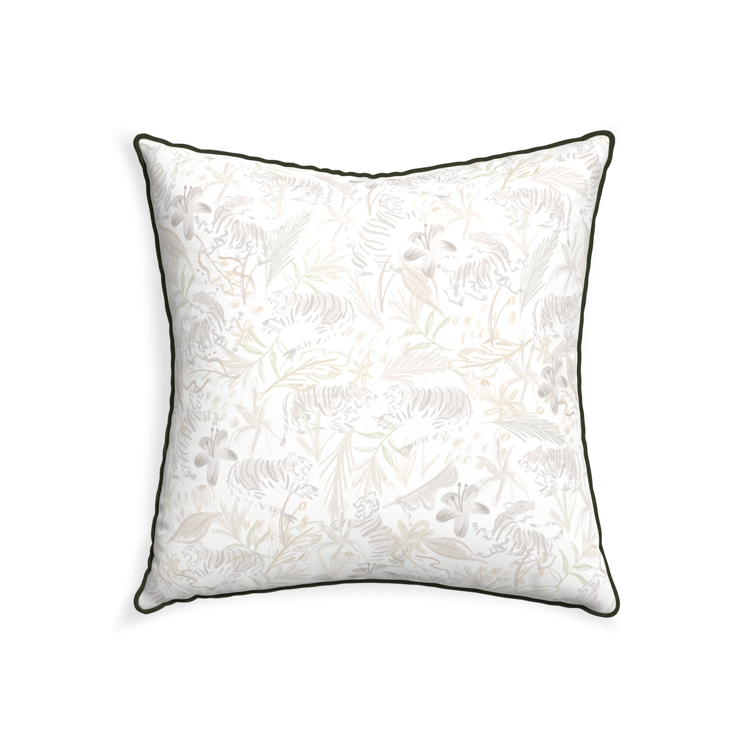 22-square frida sand custom beige chinoiserie tigerpillow with f piping on white background