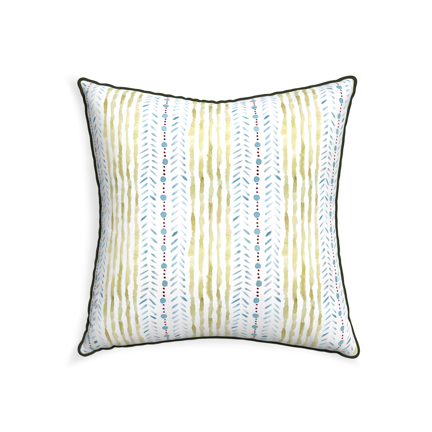 22-square julia custom blue & green stripedpillow with f piping on white background