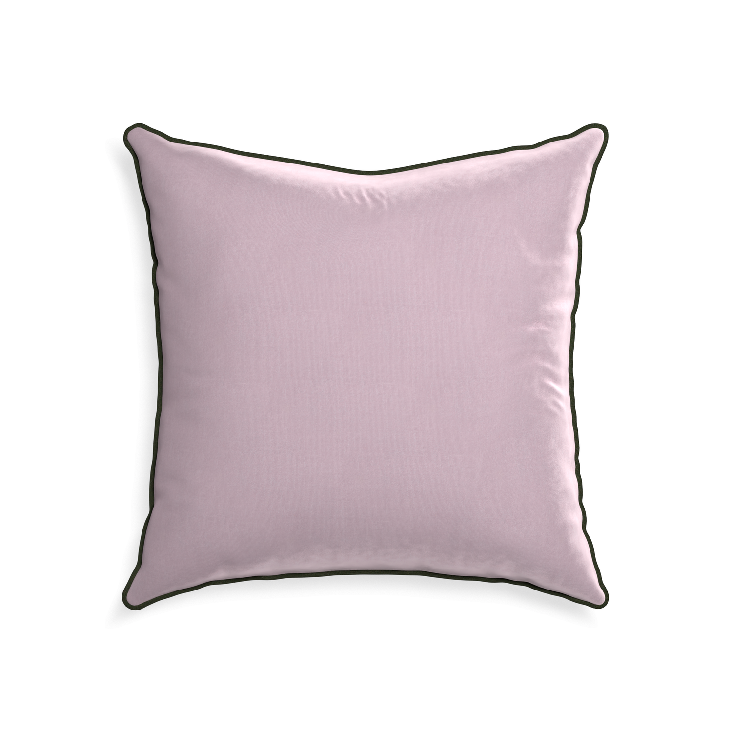 square lilac velvet pillow with fern green piping