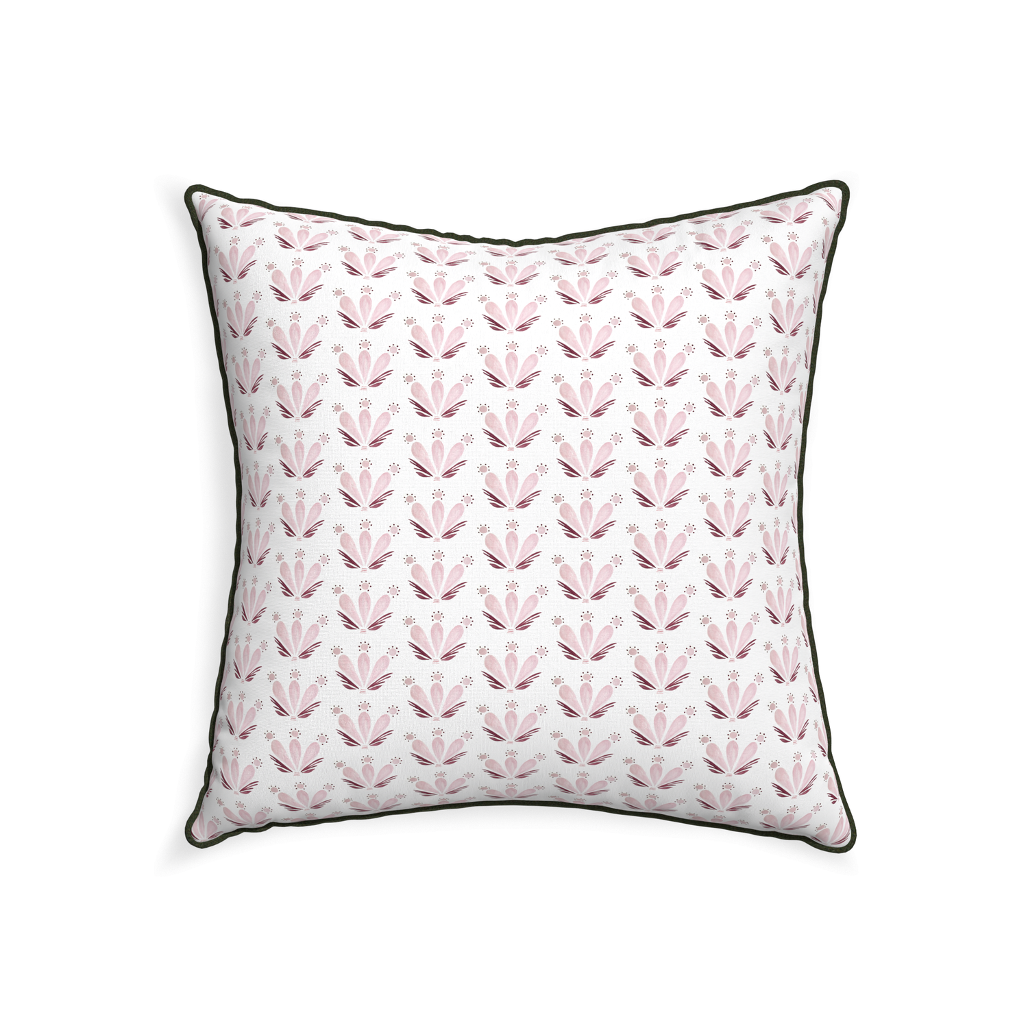 22-square serena pink custom pink & burgundy drop repeat floralpillow with f piping on white background