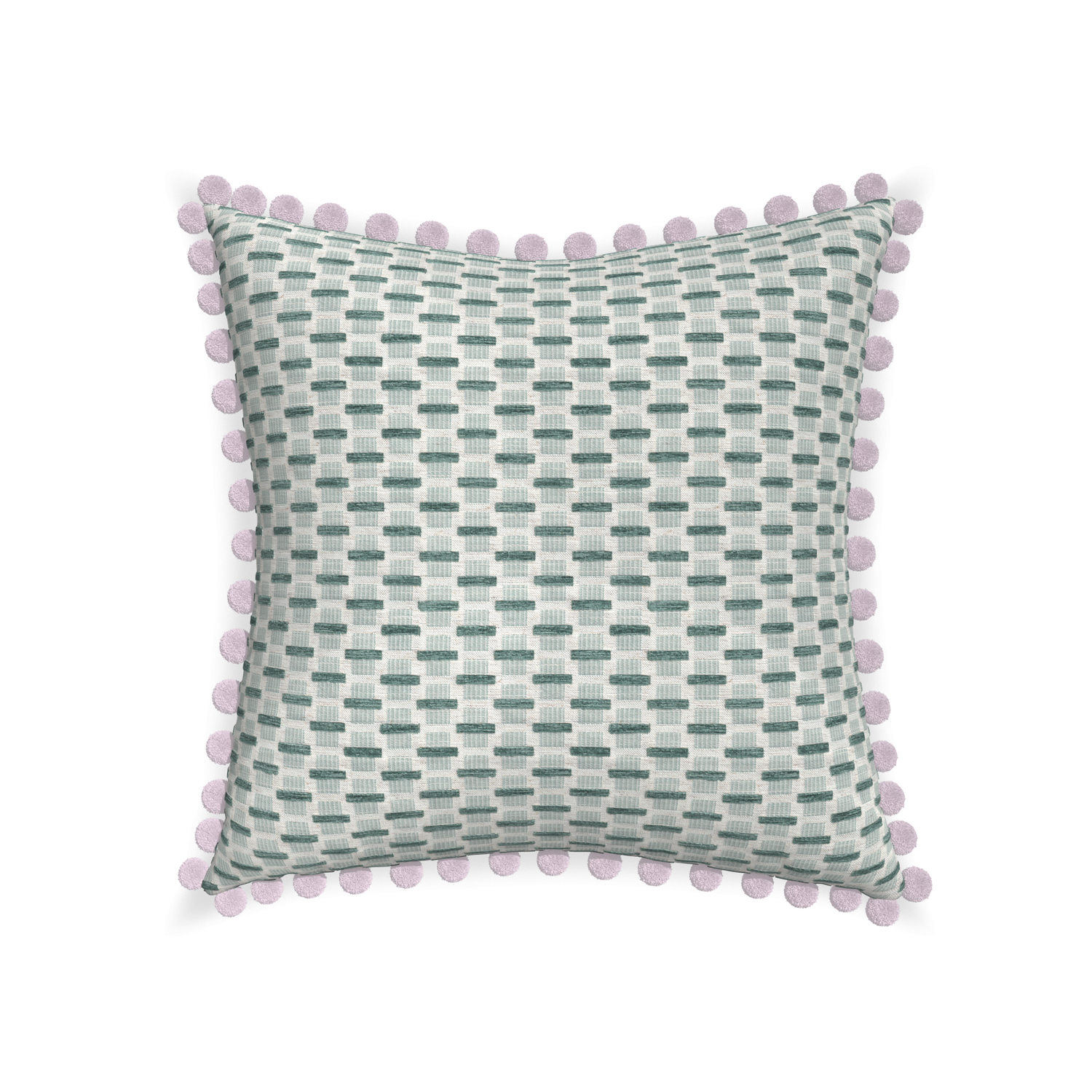 22-square willow mint custom green geometric chenillepillow with l on white background