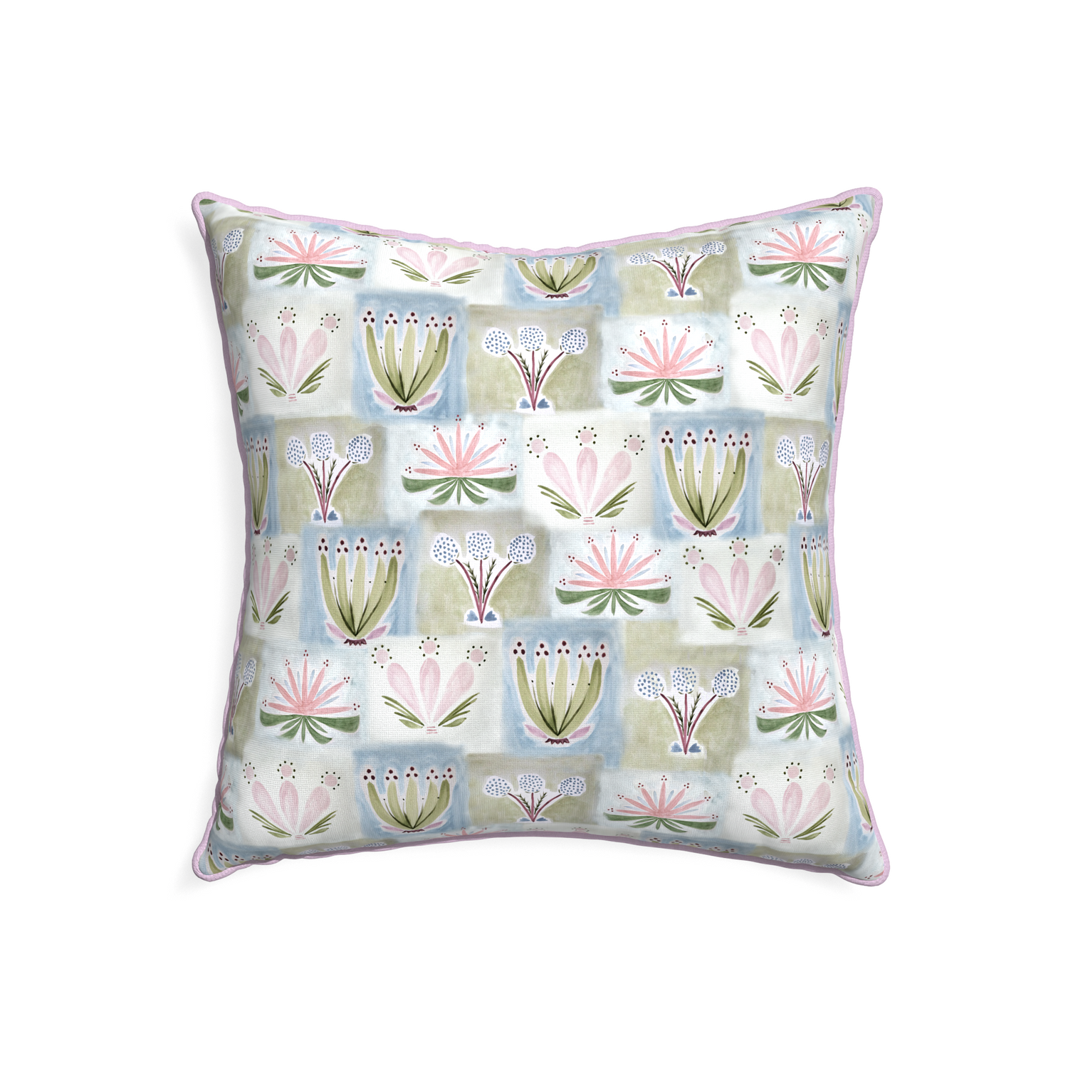 22-square harper custom hand-painted floralpillow with l piping on white background