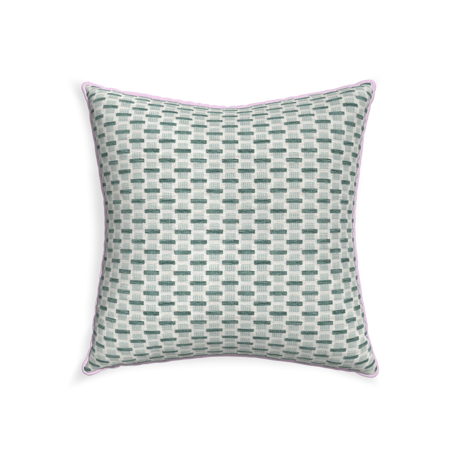 22-square willow mint custom green geometric chenillepillow with l piping on white background