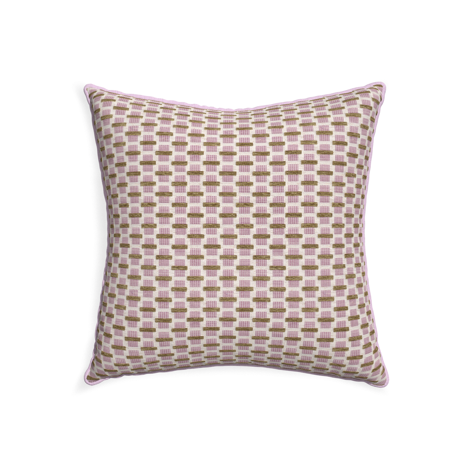 22-square willow orchid custom pink geometric chenillepillow with l piping on white background