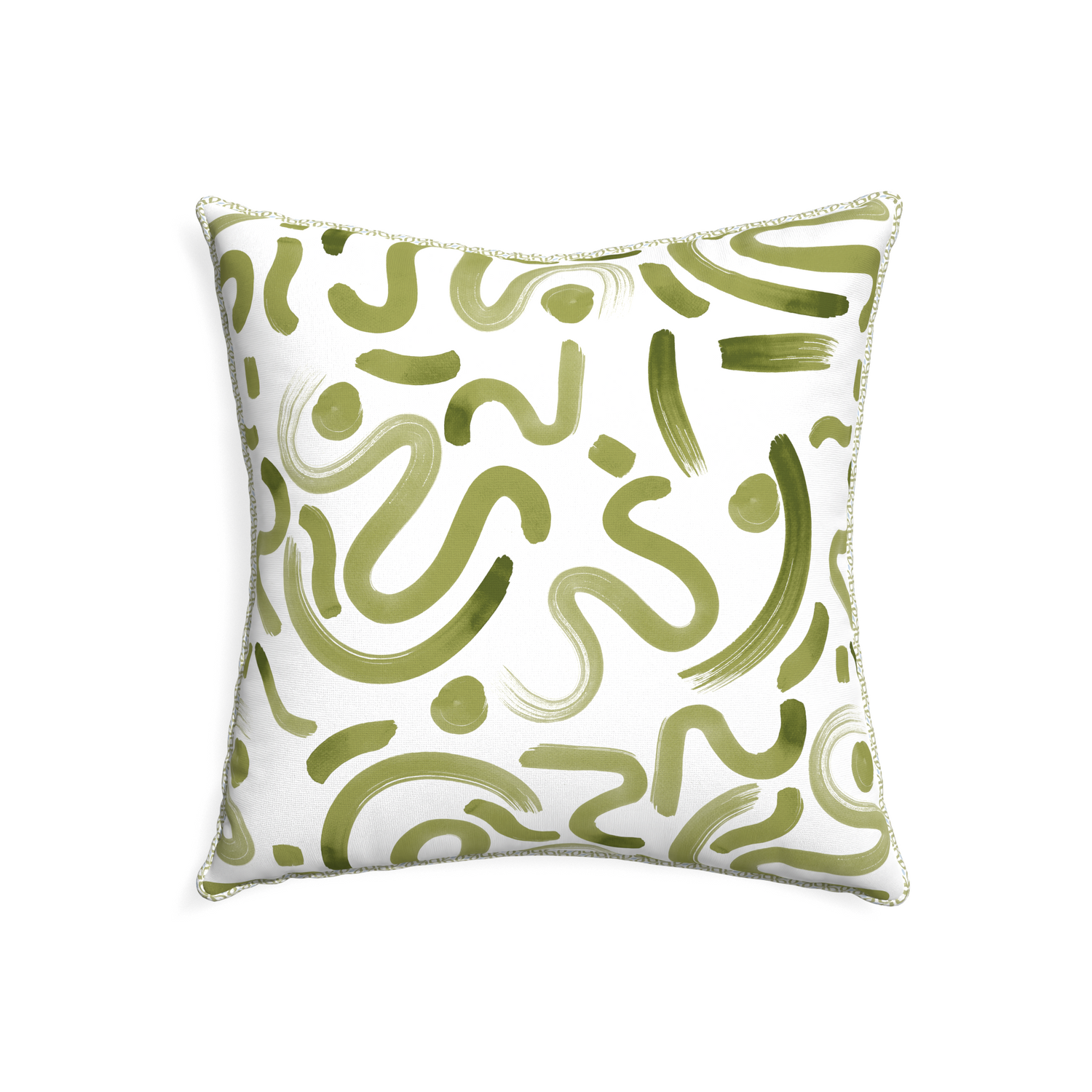 22-square hockney moss custom moss greenpillow with l piping on white background