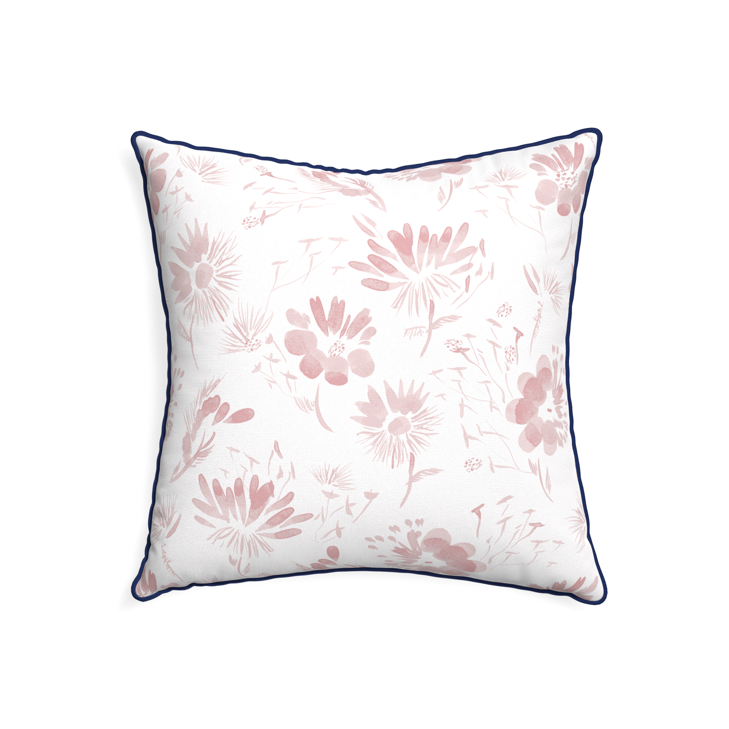 22-square blake custom pink floralpillow with midnight piping on white background