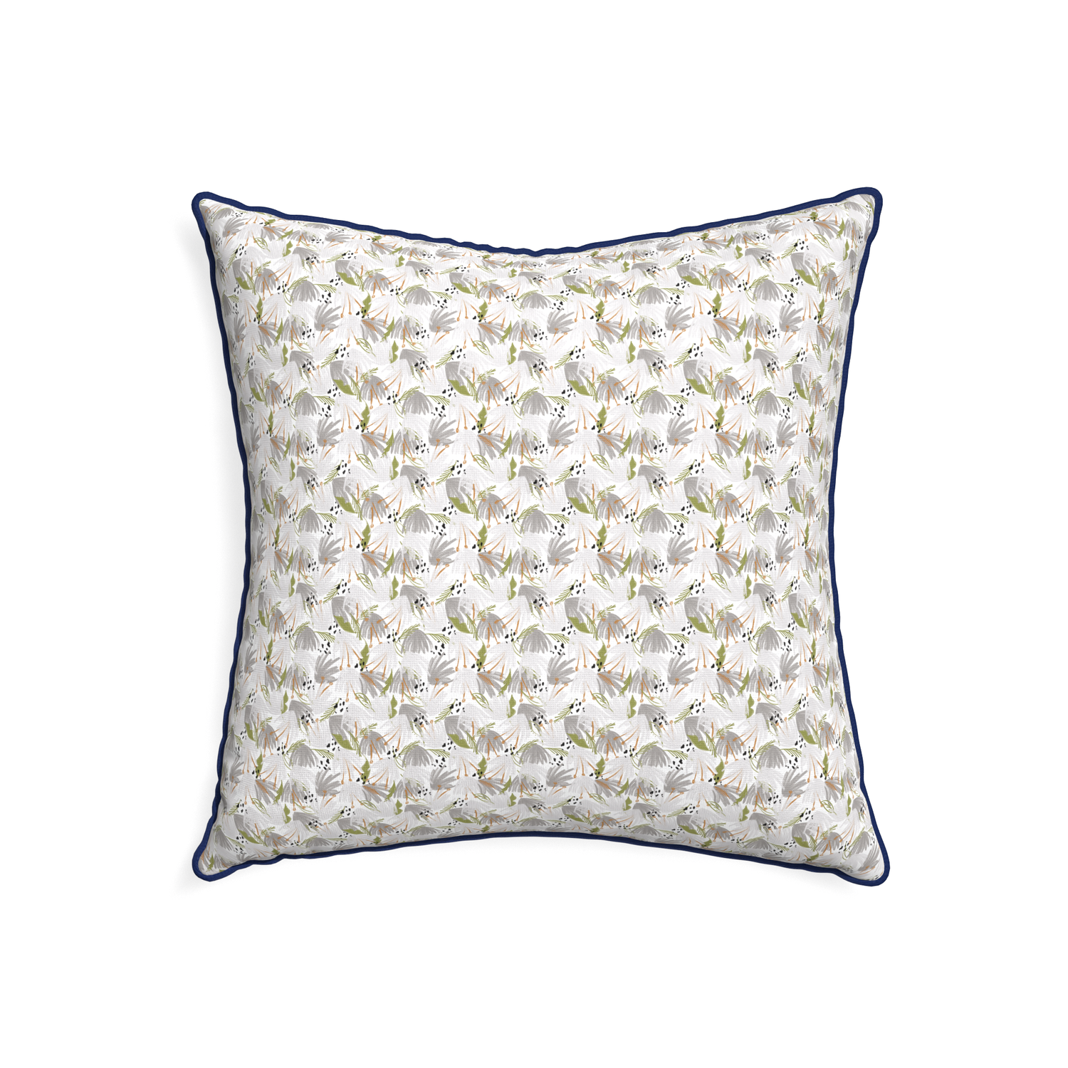 22-square eden grey custom grey floralpillow with midnight piping on white background