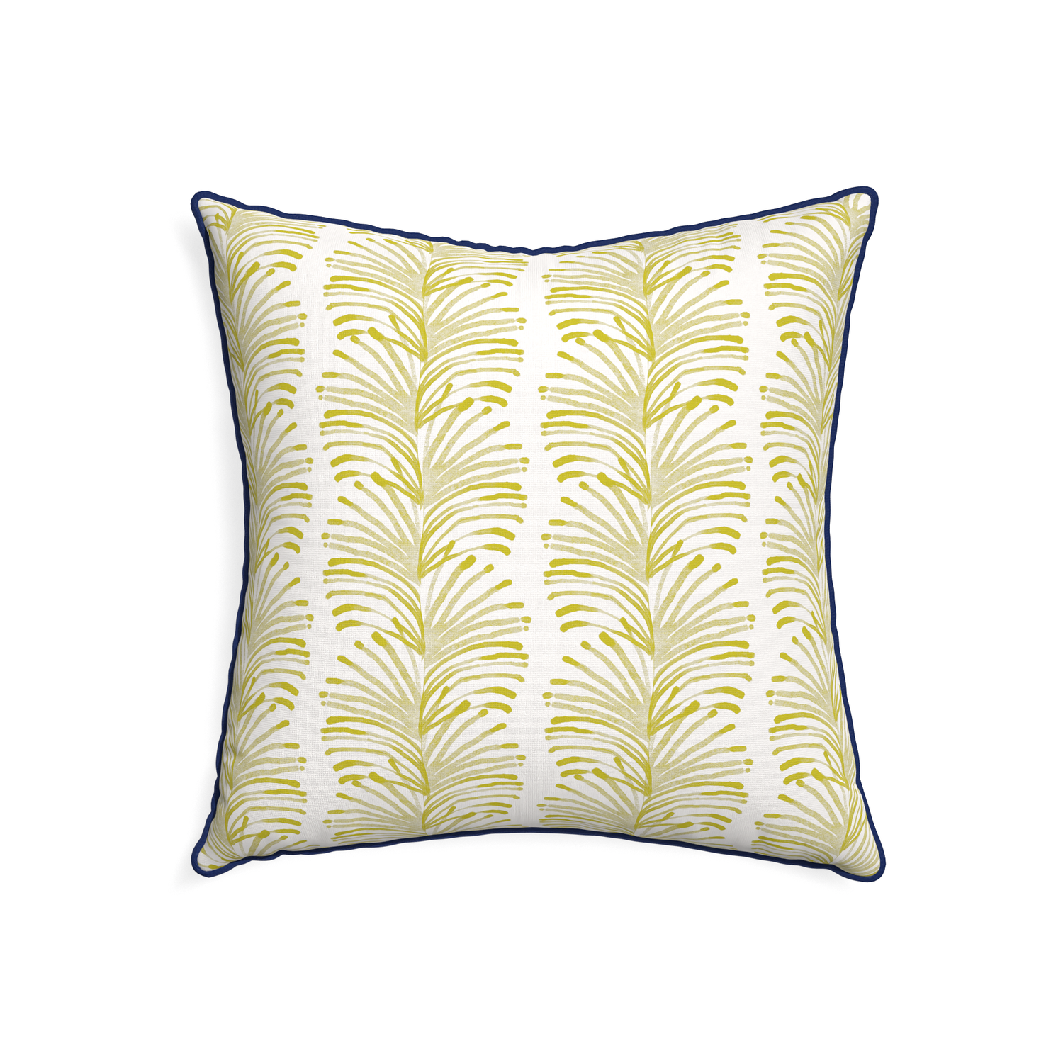 22-square emma chartreuse custom yellow stripe chartreusepillow with midnight piping on white background