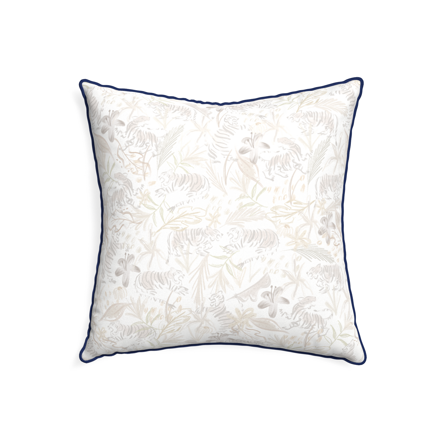 22-square frida sand custom beige chinoiserie tigerpillow with midnight piping on white background