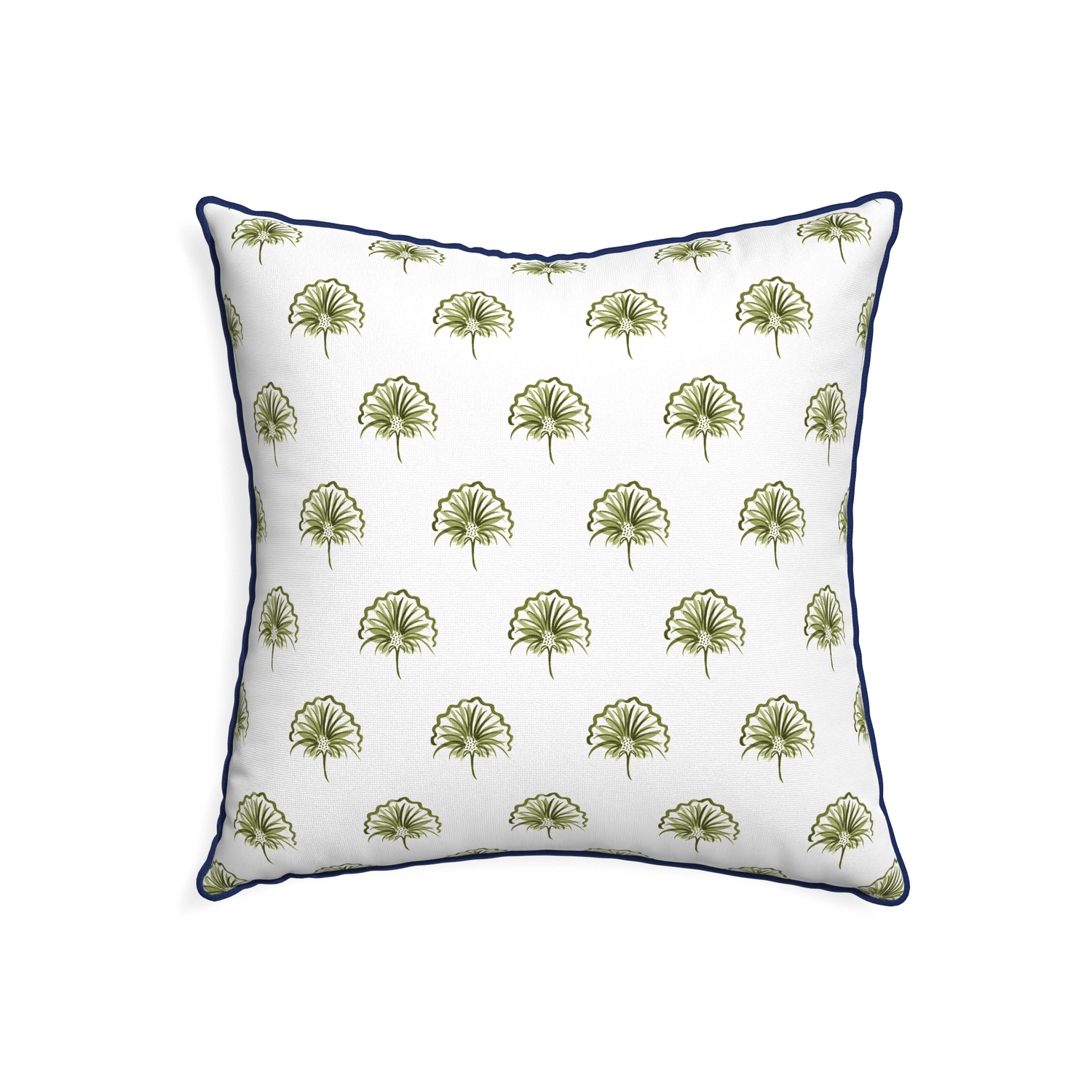 22-square penelope moss custom green floralpillow with midnight piping on white background