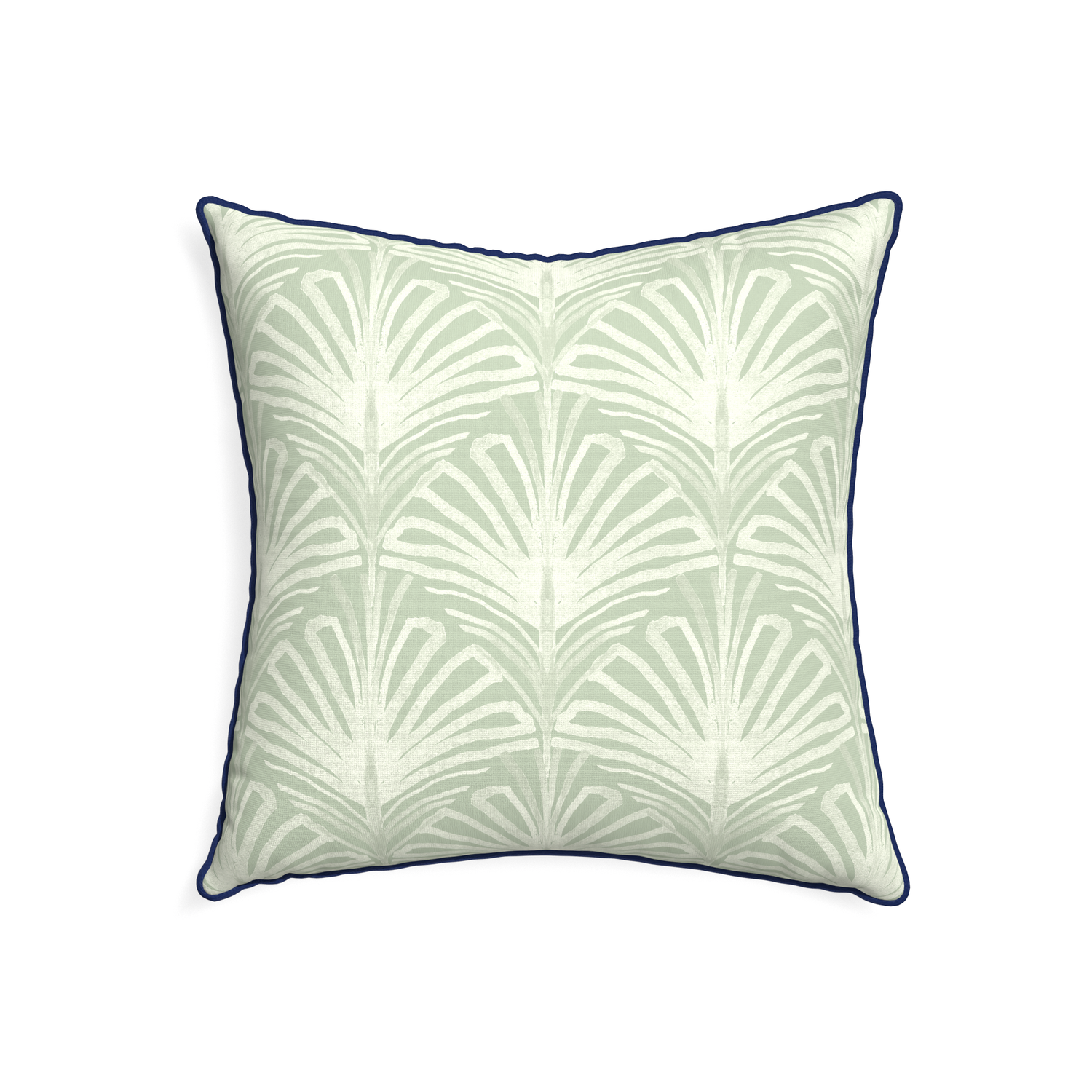 22-square suzy sage custom sage green palmpillow with midnight piping on white background