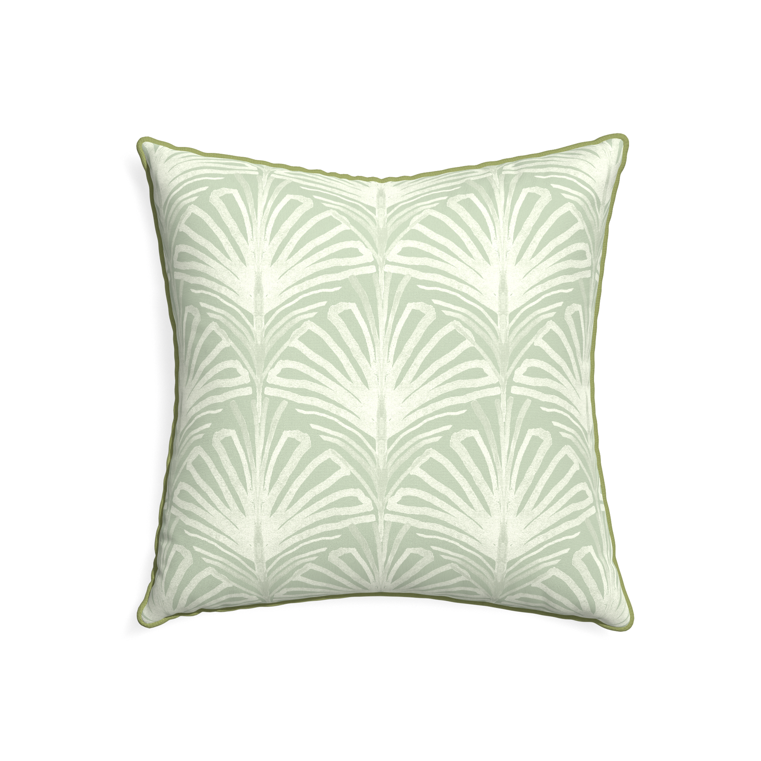 22-square suzy sage custom sage green palmpillow with moss piping on white background