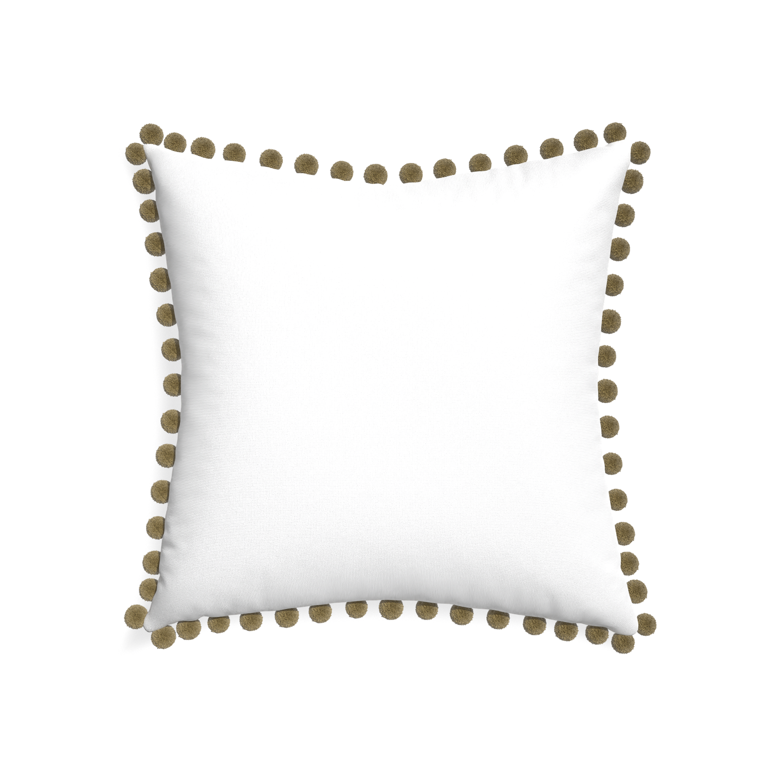 22-square snow custom white cottonpillow with olive pom pom on white background