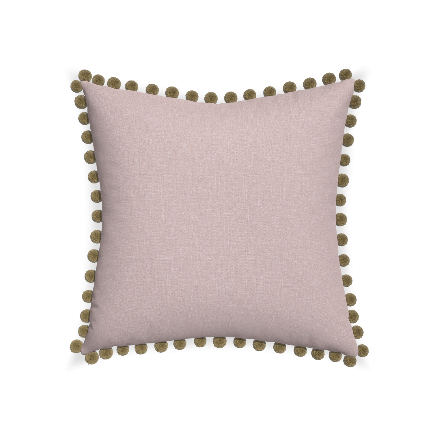 22-square orchid custom mauve pinkpillow with olive pom pom on white background