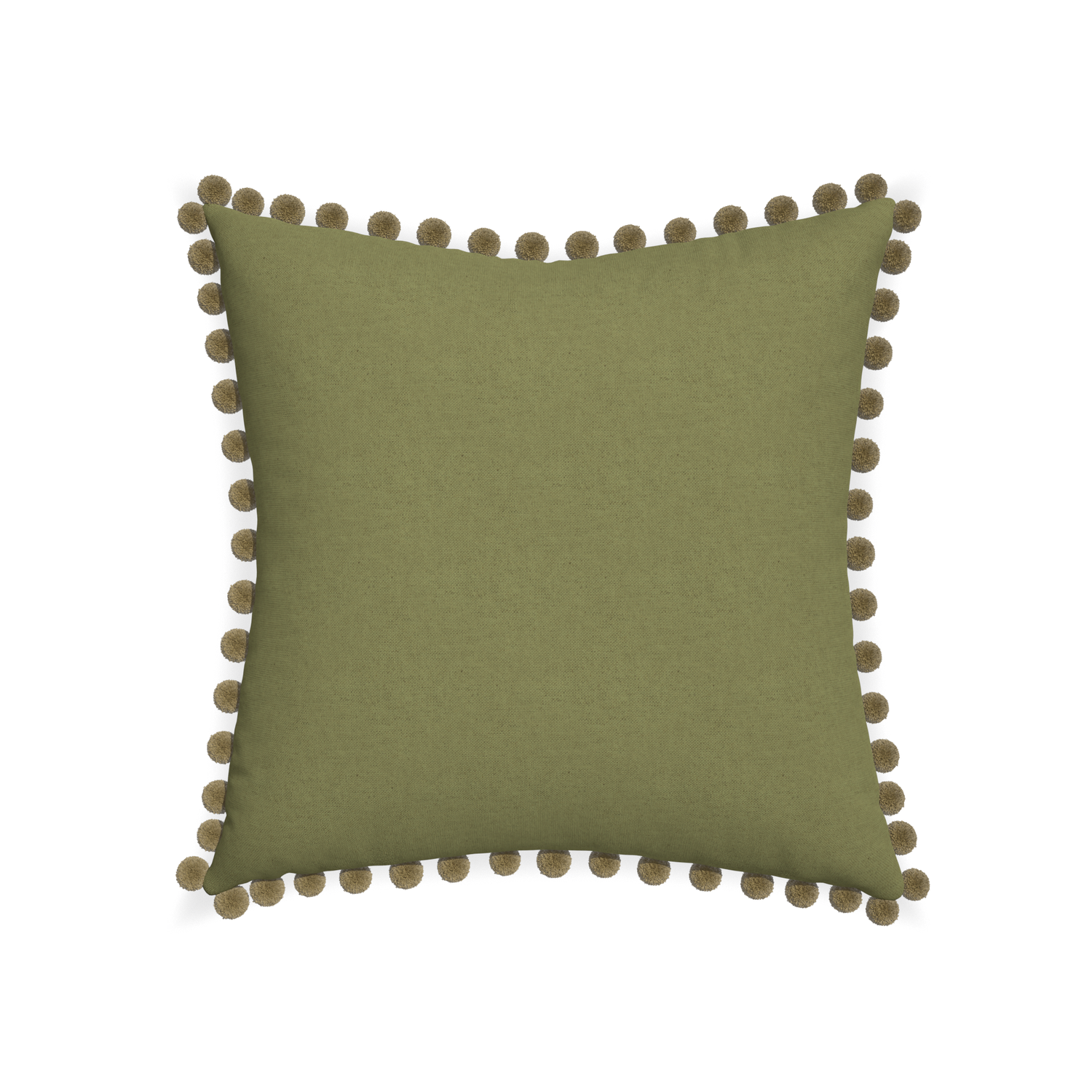 22-square moss custom moss greenpillow with olive pom pom on white background