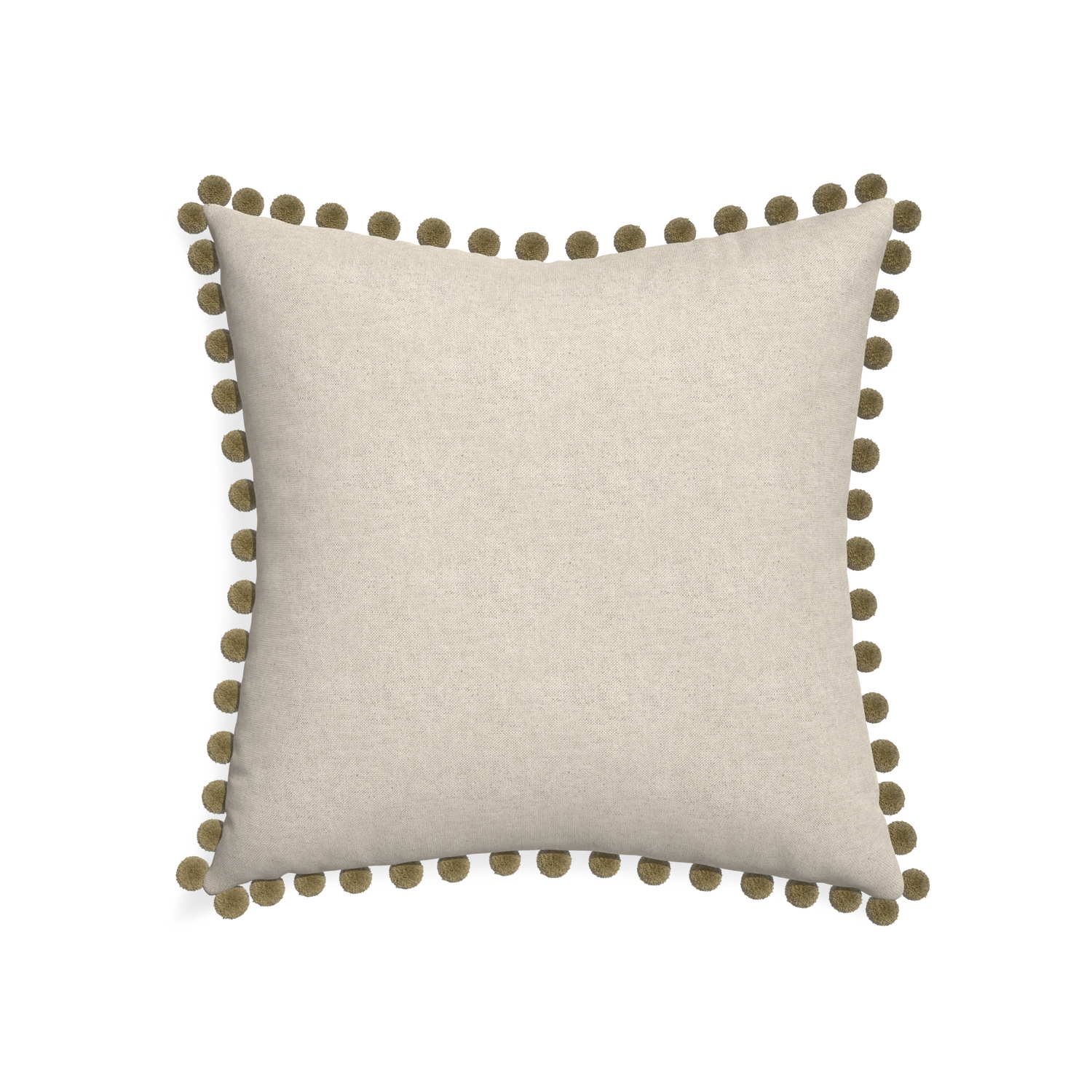 22-square oat custom light brownpillow with olive pom pom on white background
