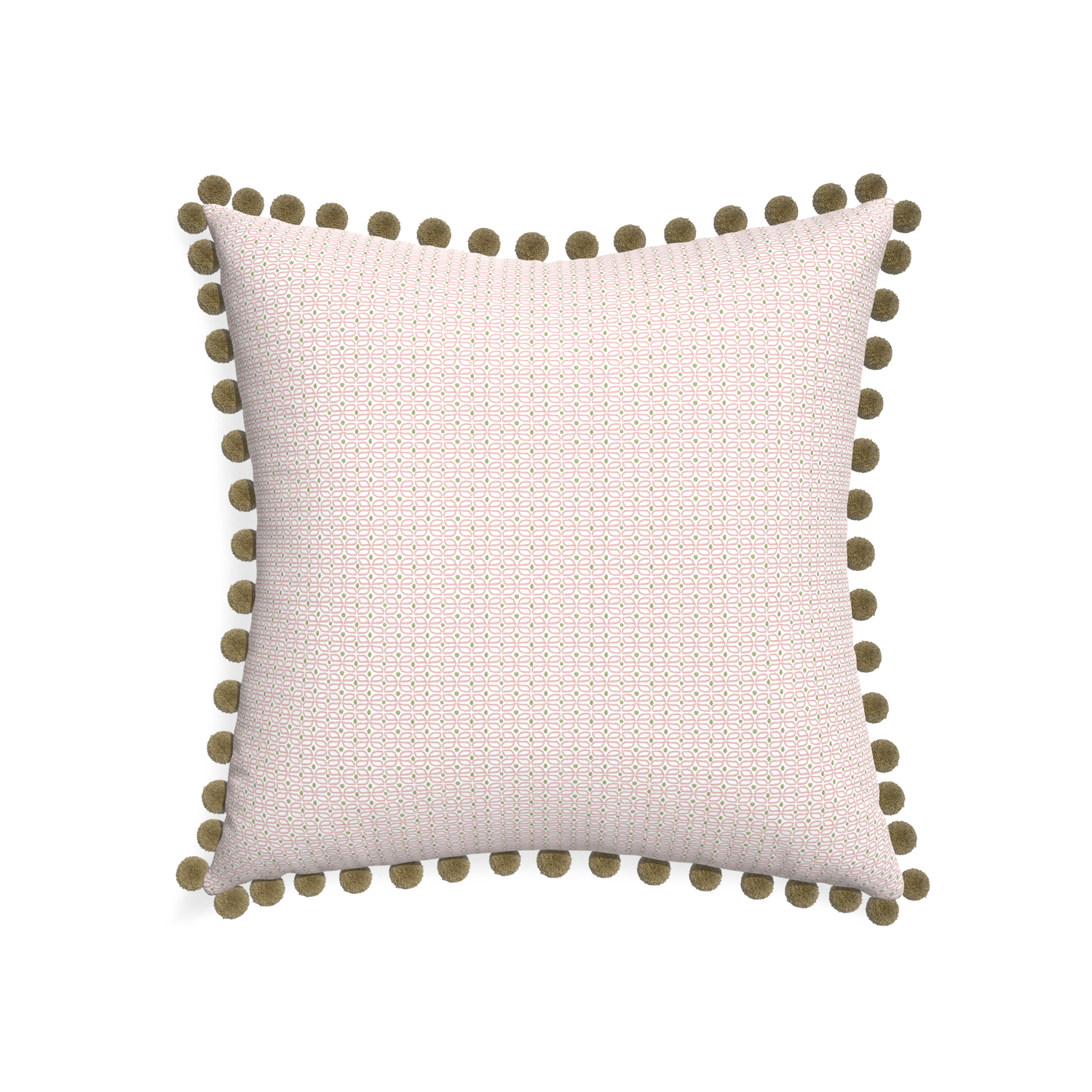 22-square loomi pink custom pink geometricpillow with olive pom pom on white background