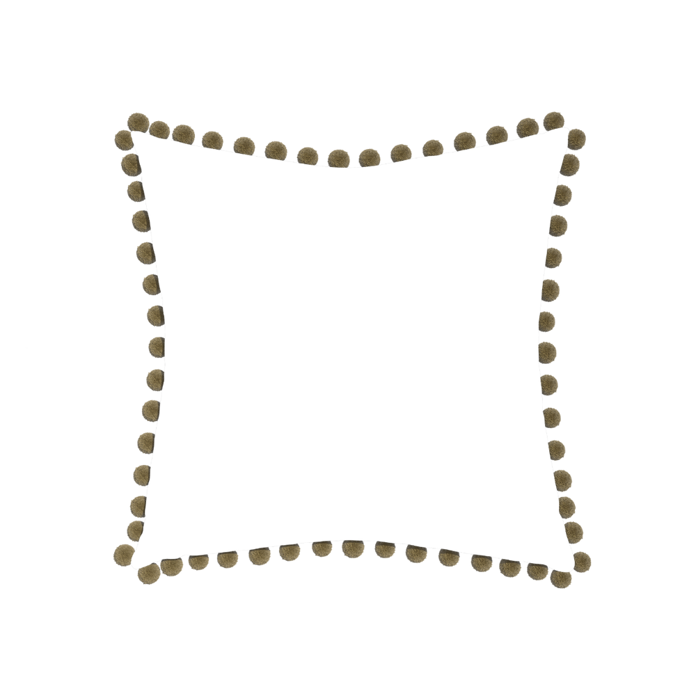 22-square ruby moss custom pillow with olive pom pom on white background