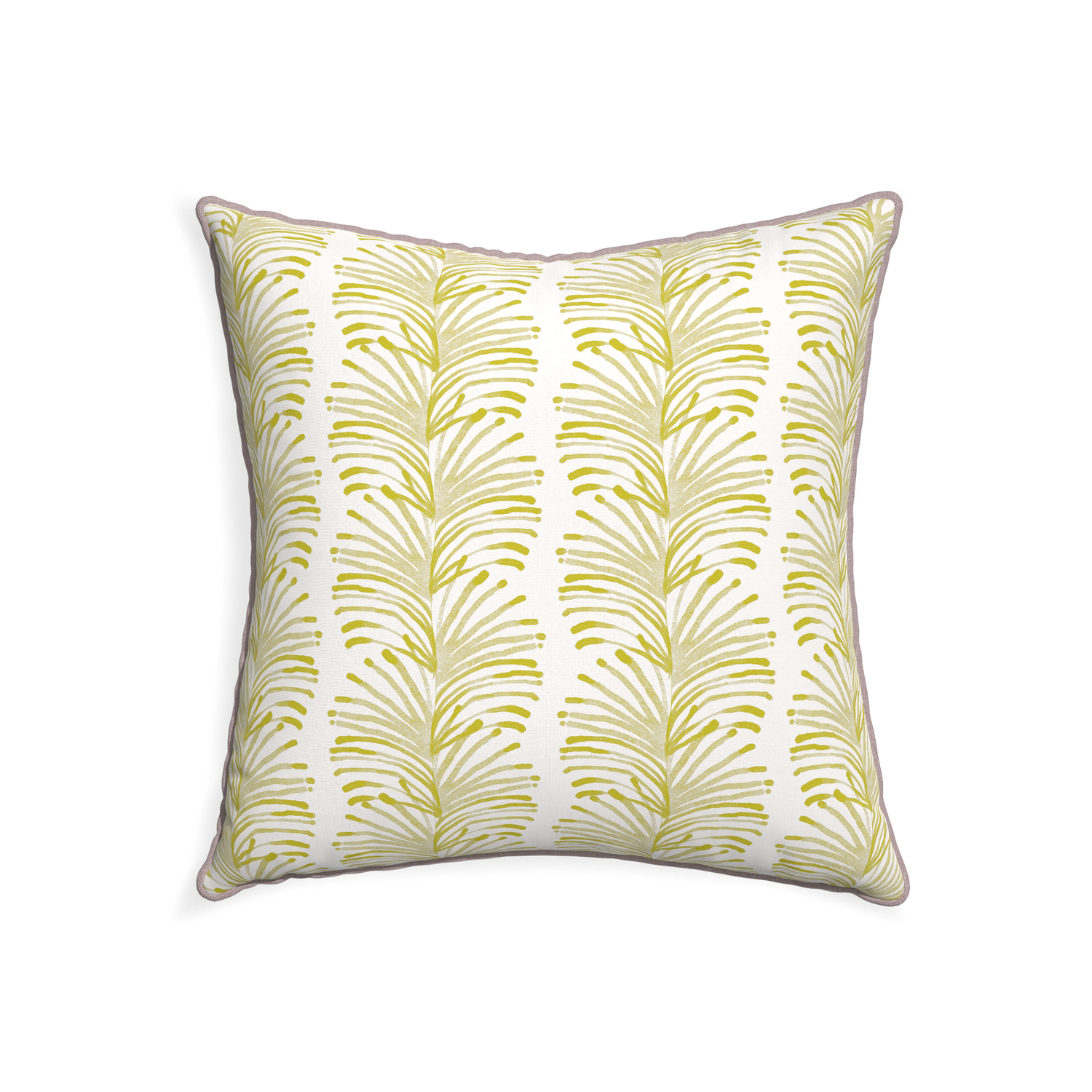 22-square emma chartreuse custom yellow stripe chartreusepillow with orchid piping on white background