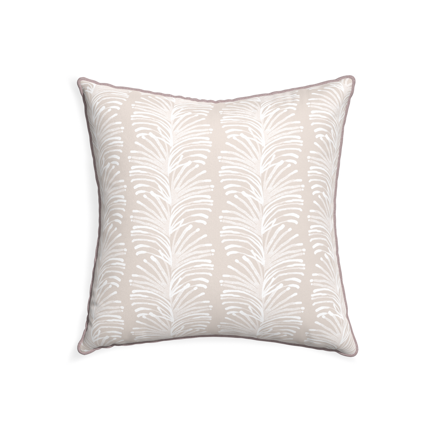 22-square emma sand custom sand colored botanical stripepillow with orchid piping on white background