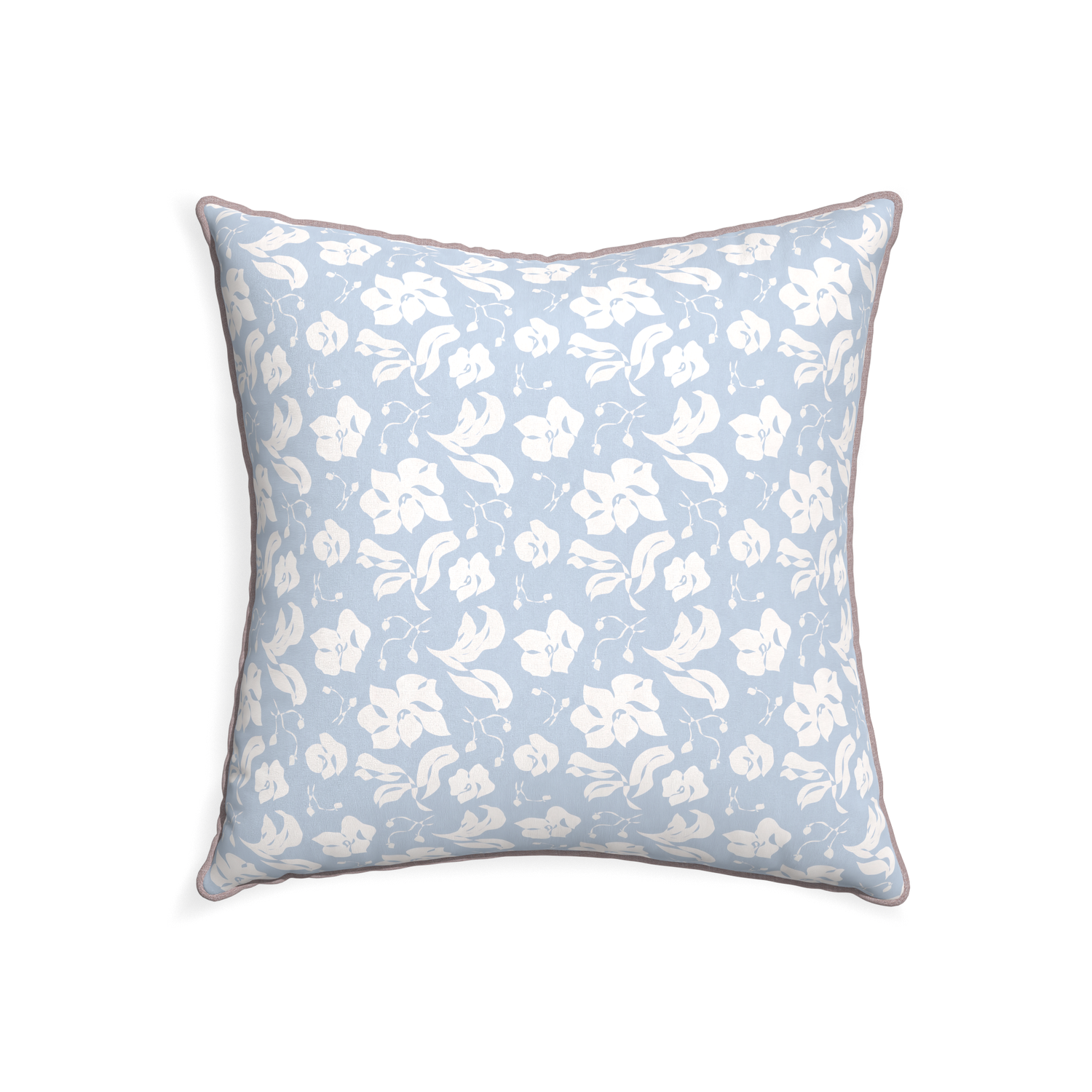 22-square georgia custom cornflower blue floralpillow with orchid piping on white background