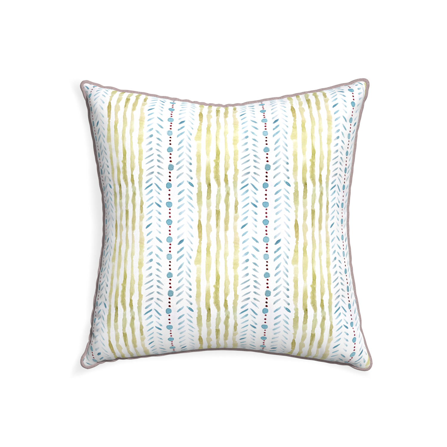 22-square julia custom blue & green stripedpillow with orchid piping on white background