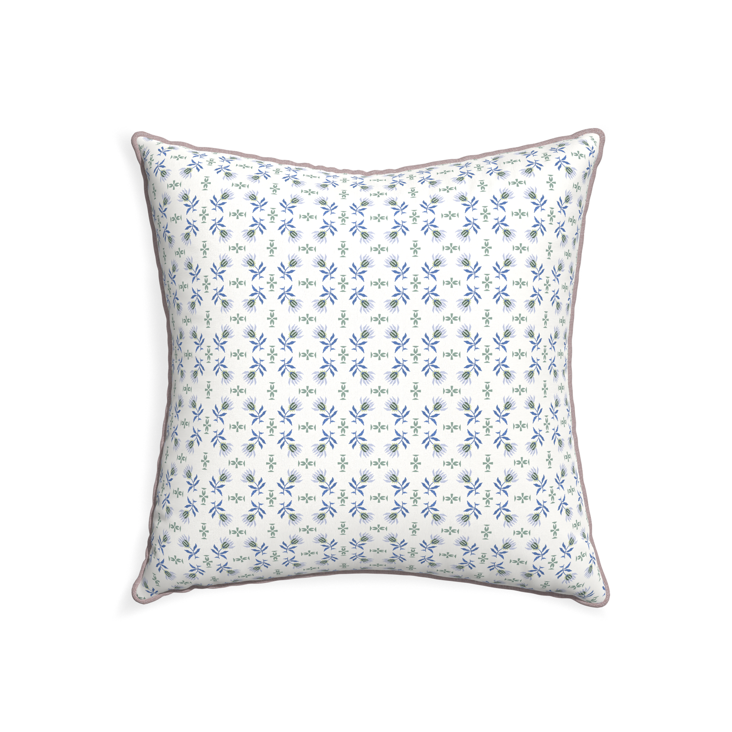 22-square lee custom blue & green floralpillow with orchid piping on white background