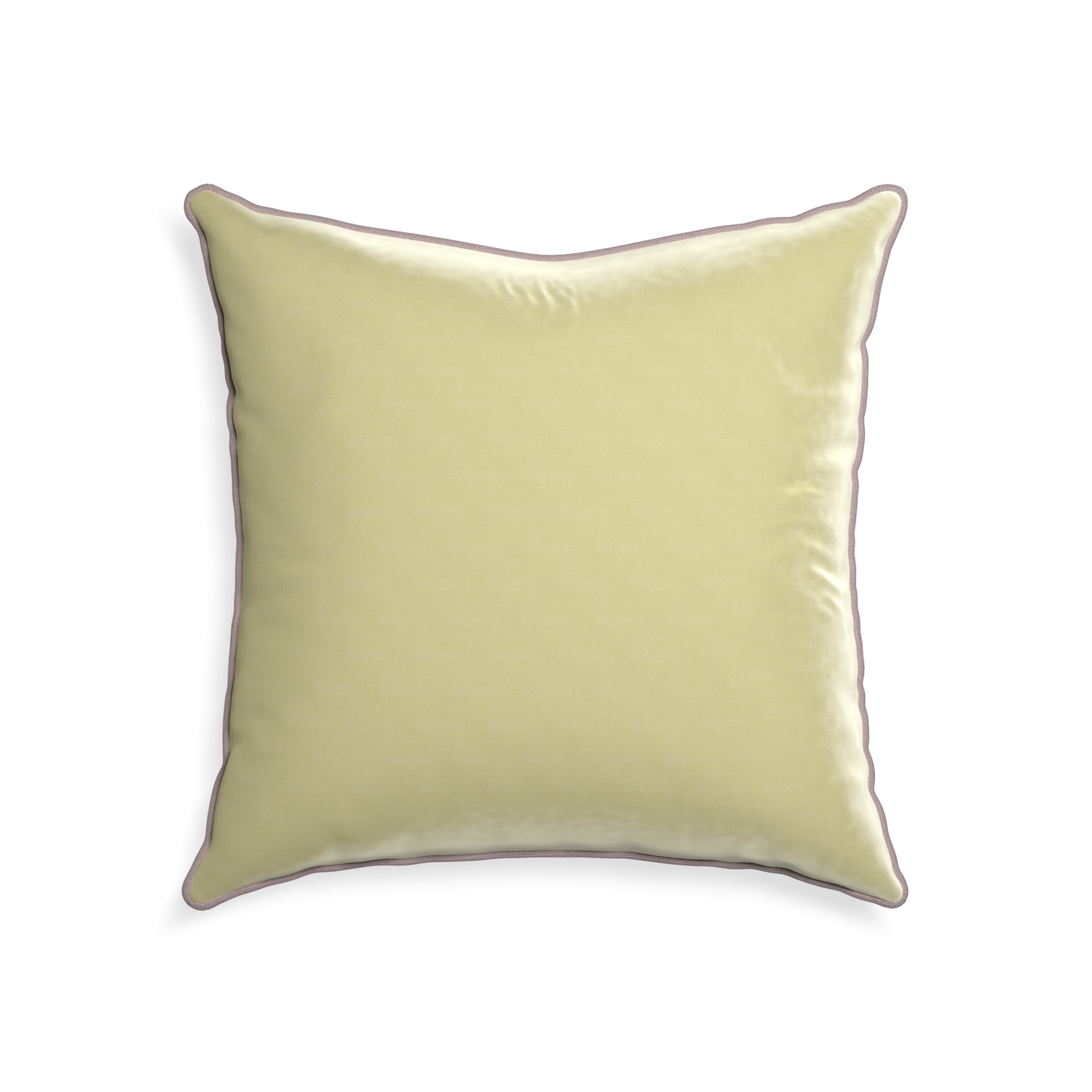 22-square pear velvet custom light greenpillow with orchid piping on white background