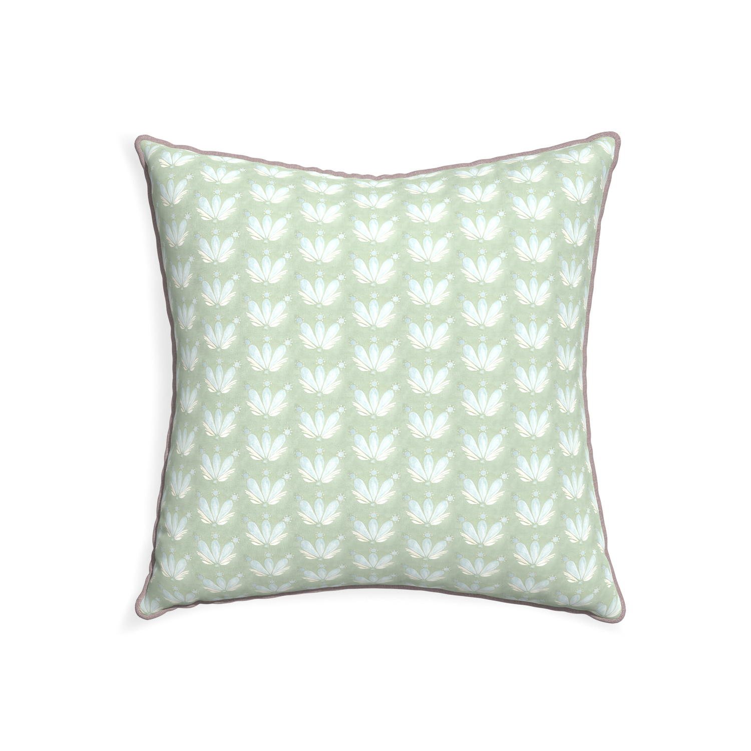22-square serena sea salt custom blue & green floral drop repeatpillow with orchid piping on white background