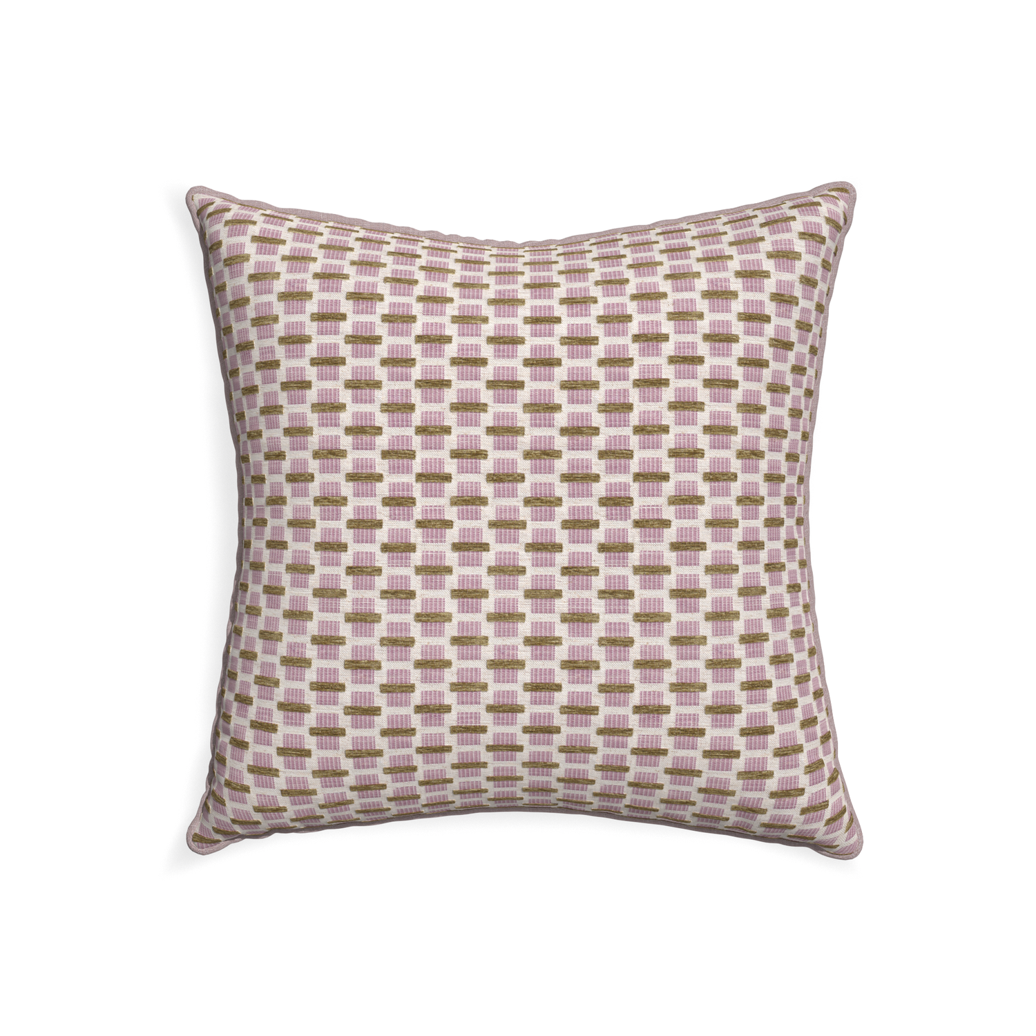 22-square willow orchid custom pink geometric chenillepillow with orchid piping on white background