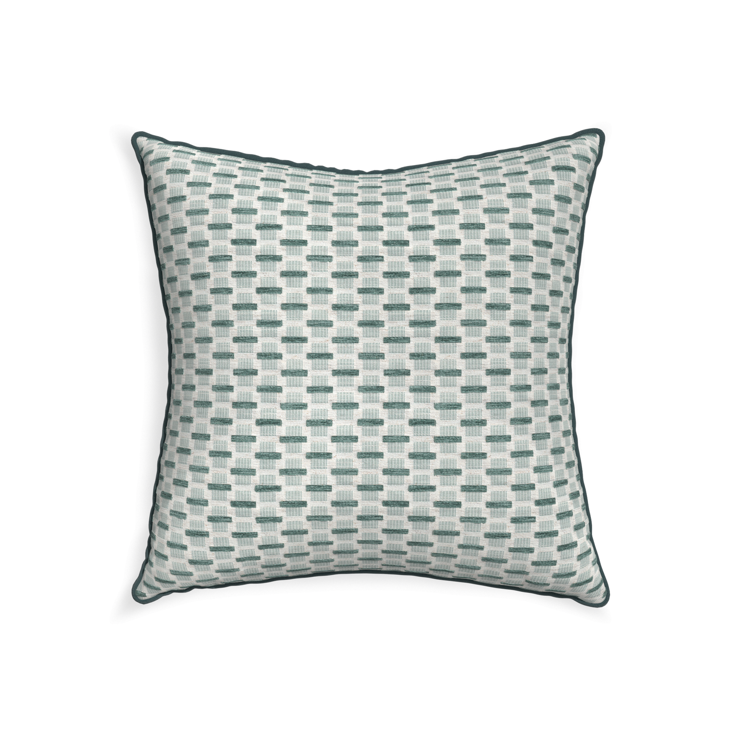 22-square willow mint custom green geometric chenillepillow with p piping on white background